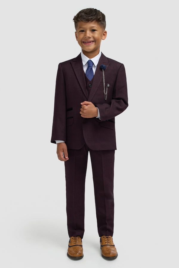 Boys Caridi Wine Three Piece Suit