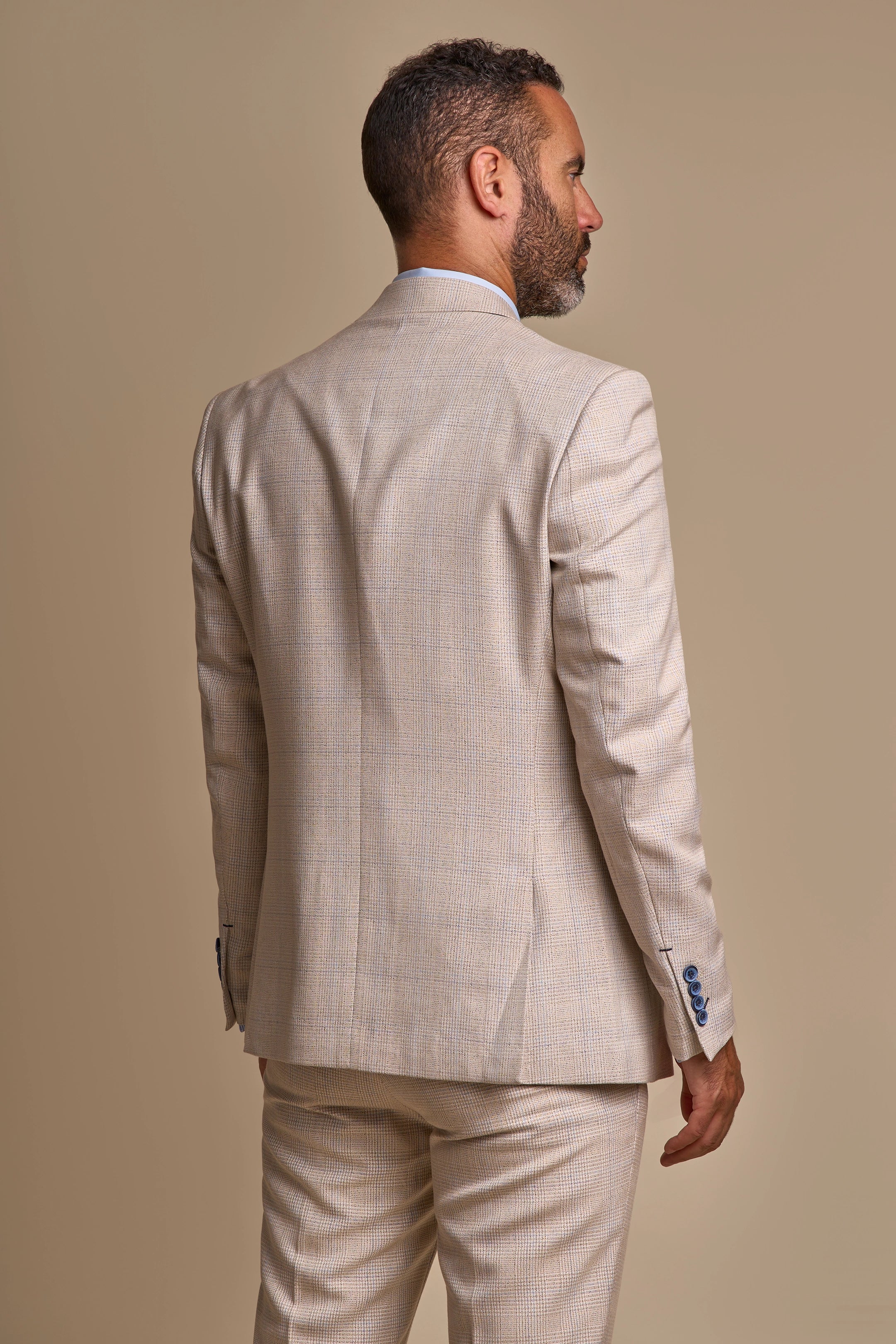 Caridi Beige Regular Check Three Piece Suit