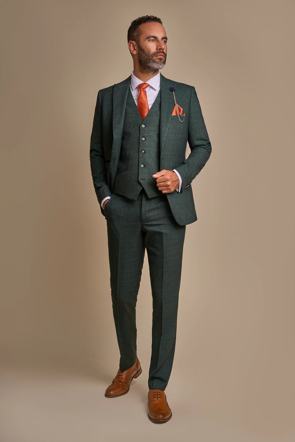 Caridi Olive Check Three Piece Suit