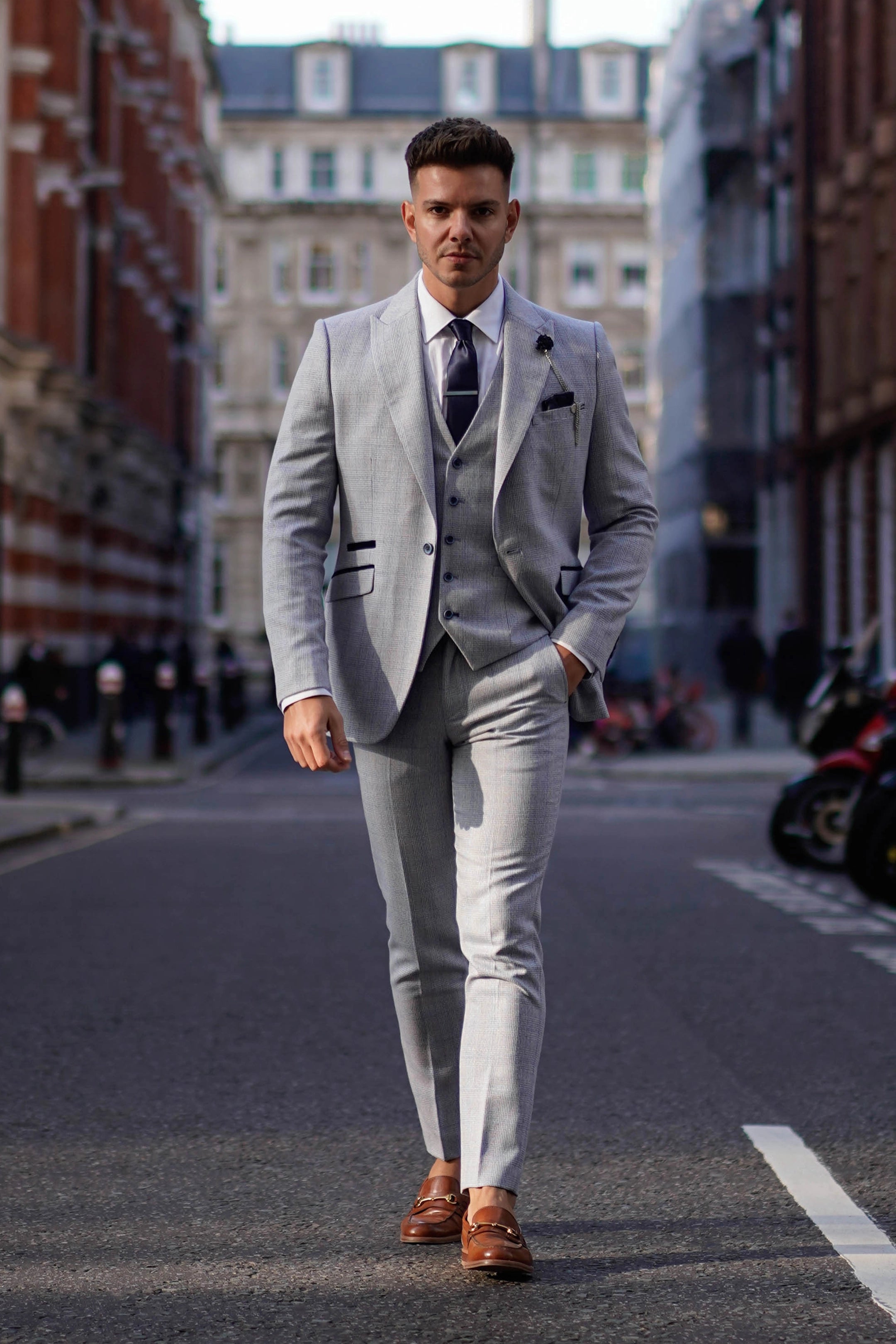 Caridi Sky Check Three Piece Suit