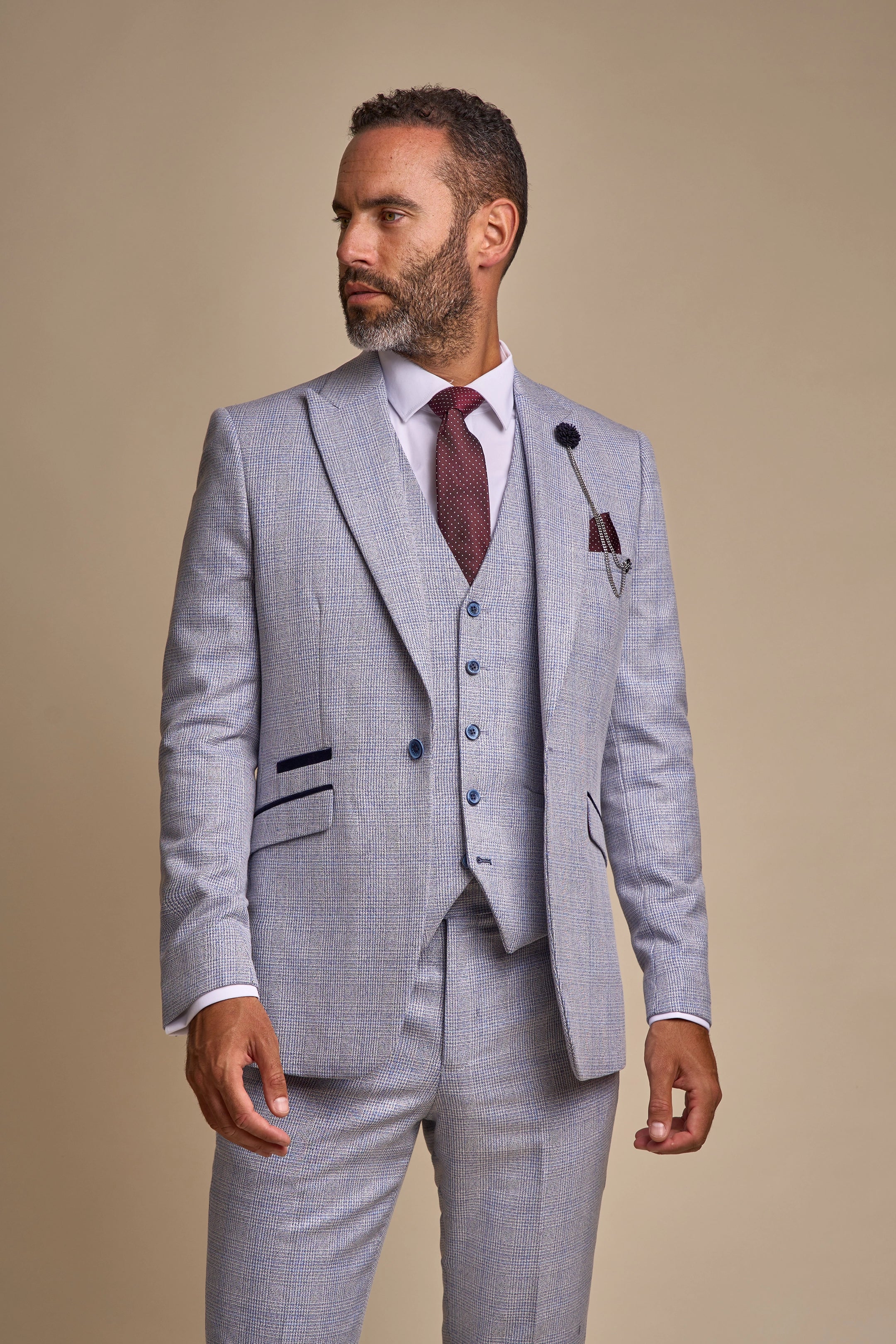Caridi Sky Check Three Piece Suit