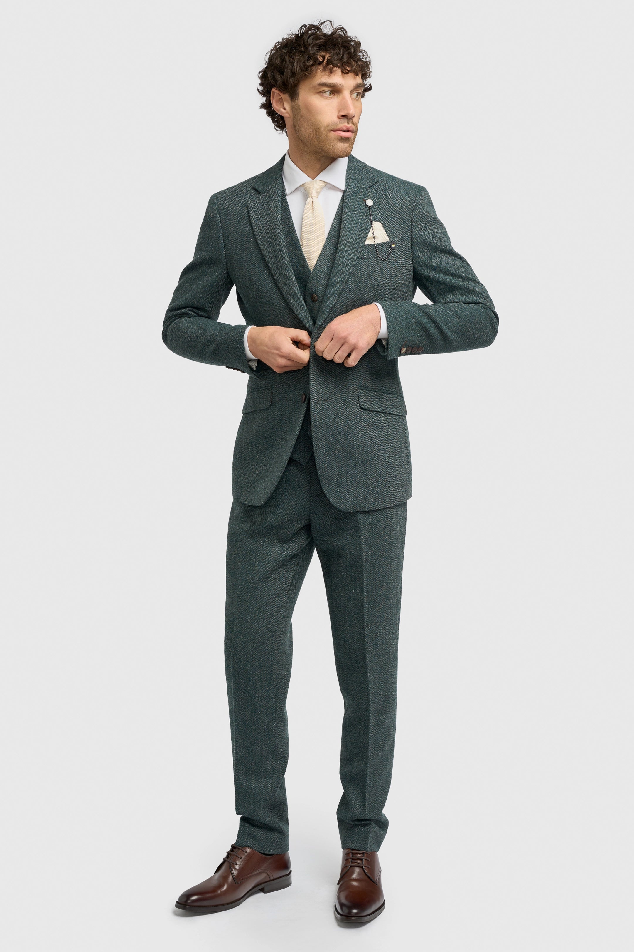 Thomas Lush Olive Tweed Three Piece Suit
