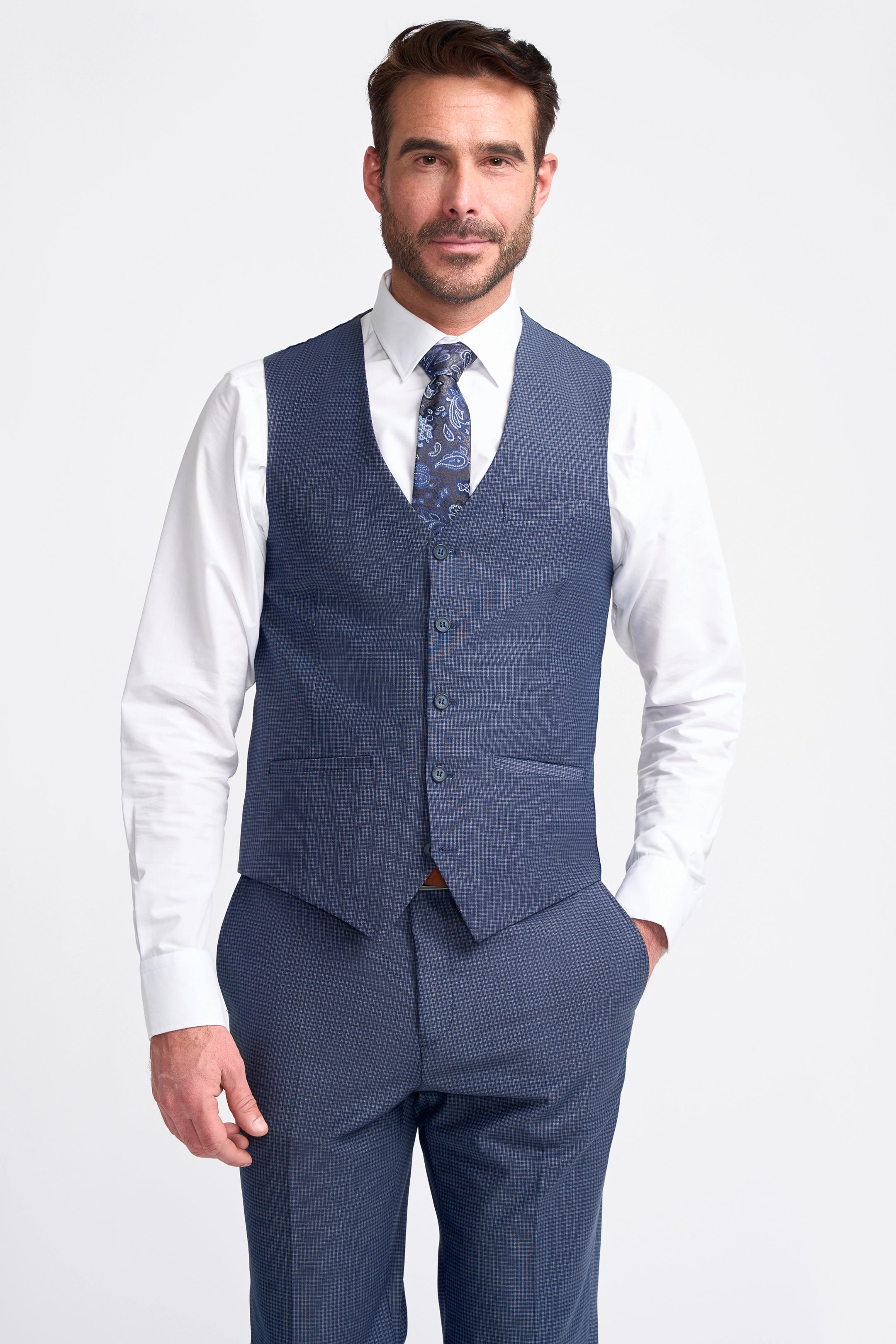 Bond Navy Check Three Piece Suit