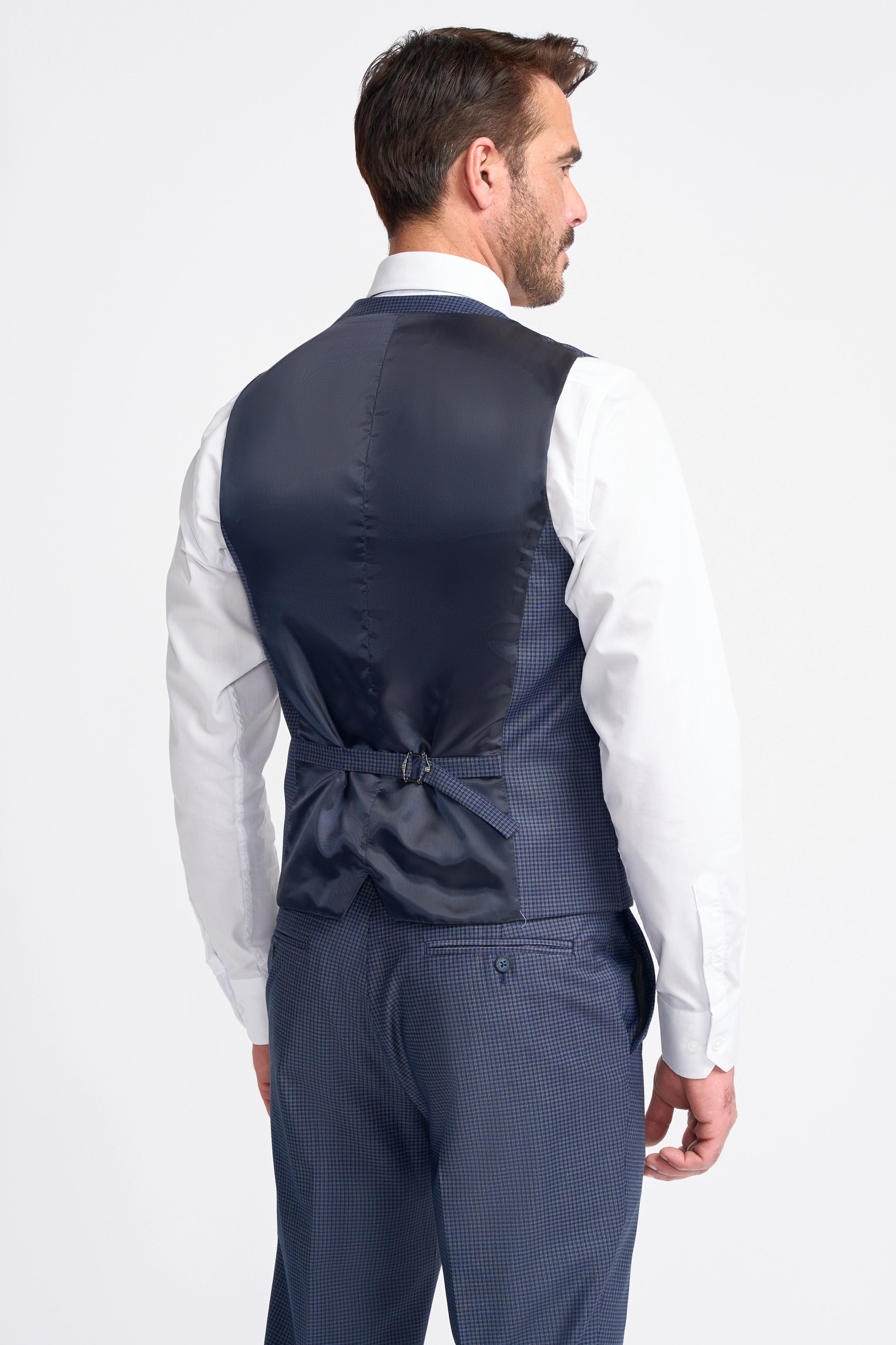 Bond Navy Check Three Piece Suit