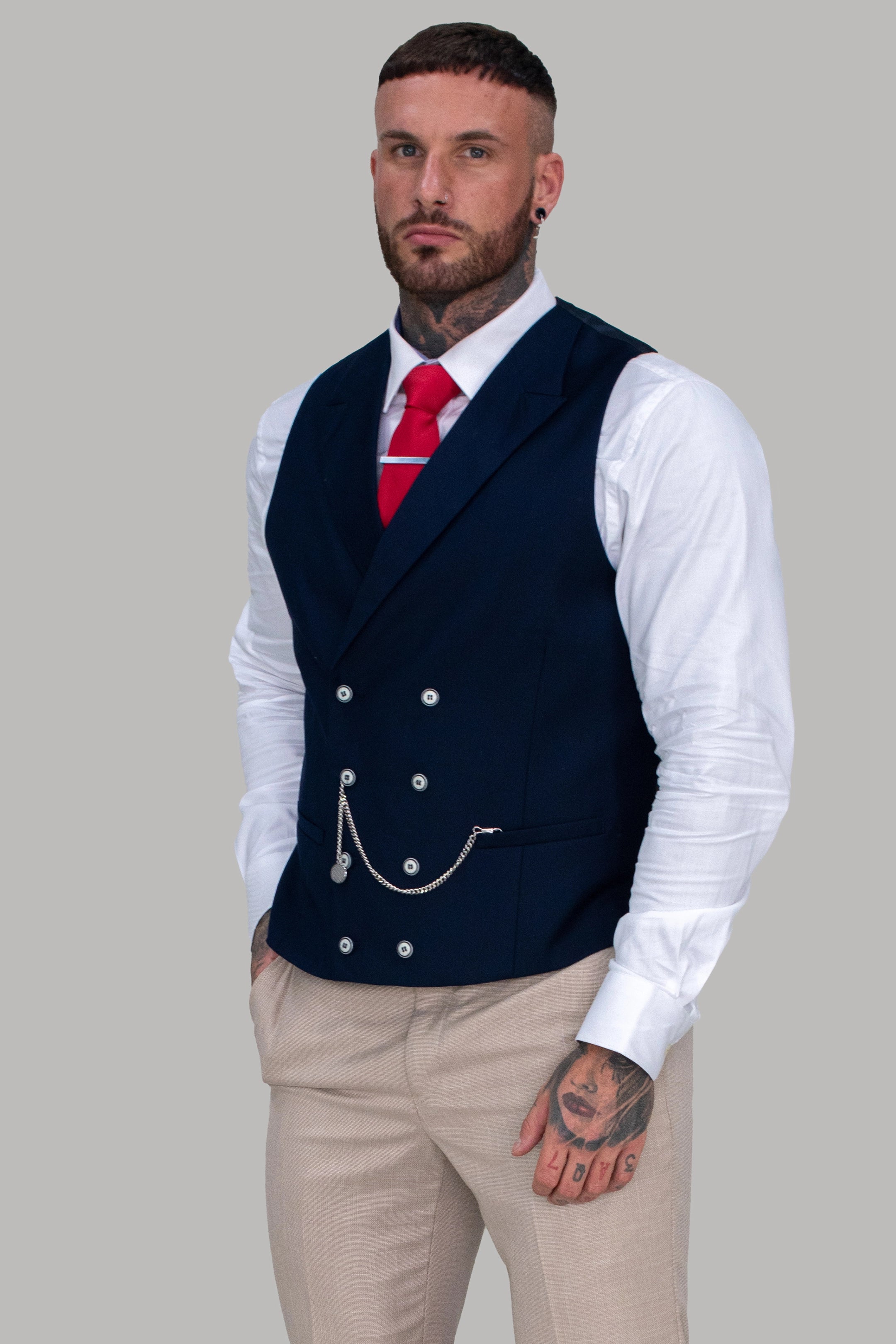 Lennox Navy Double Breasted Waistcoat