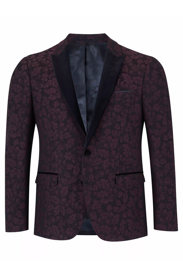 Remus Uomo Monti Z Dark Red Slim-Fit Floral Dinner Jacket