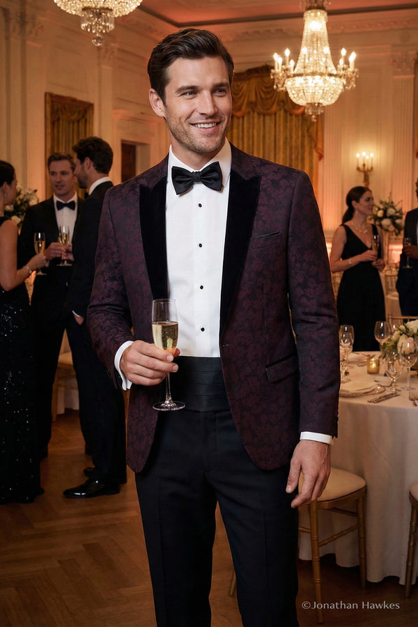 Remus Uomo Monti Z Dark Red Slim-Fit Floral Dinner Jacket