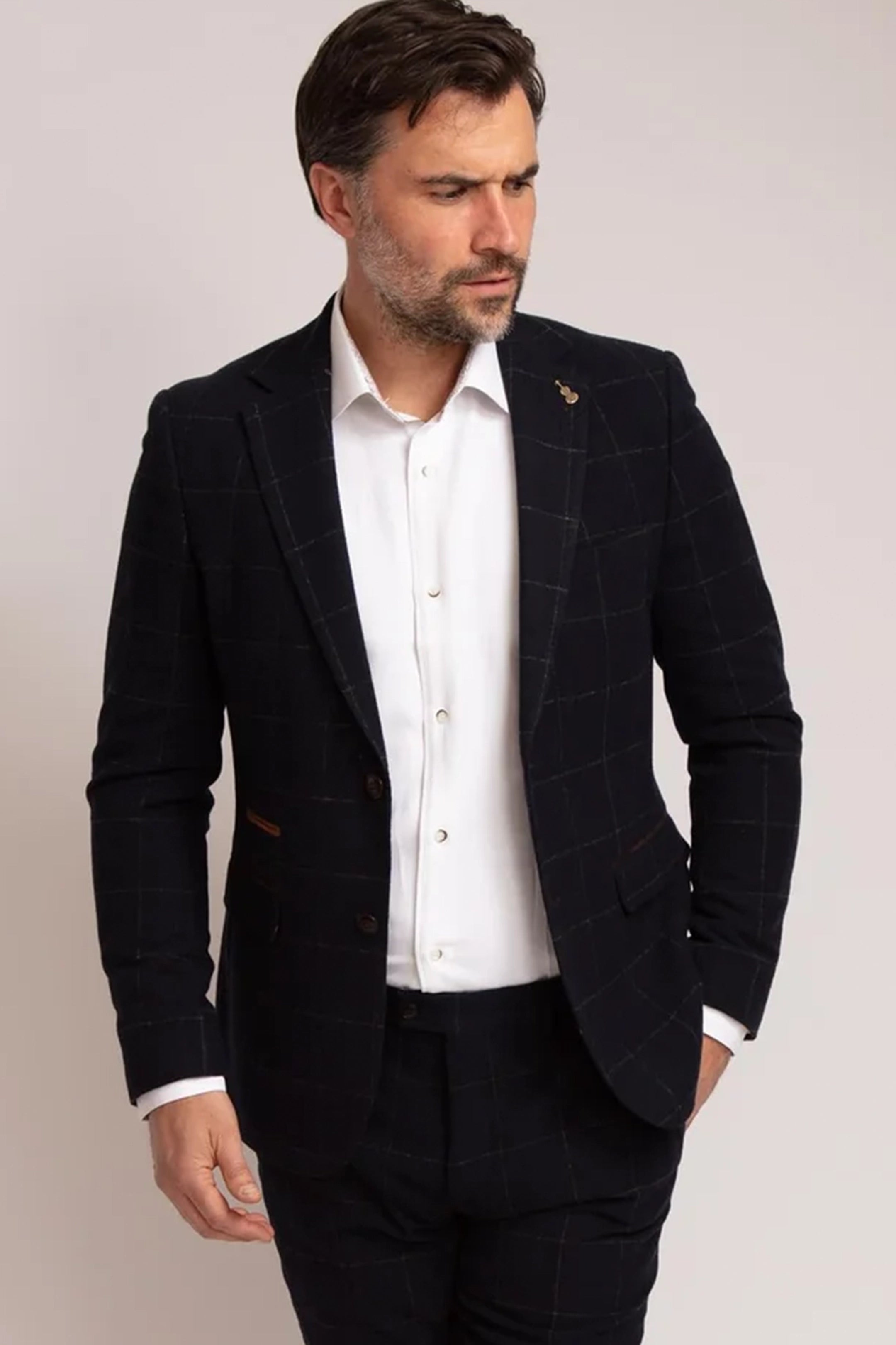 Windowpane Check Navy 3 Piece Suit