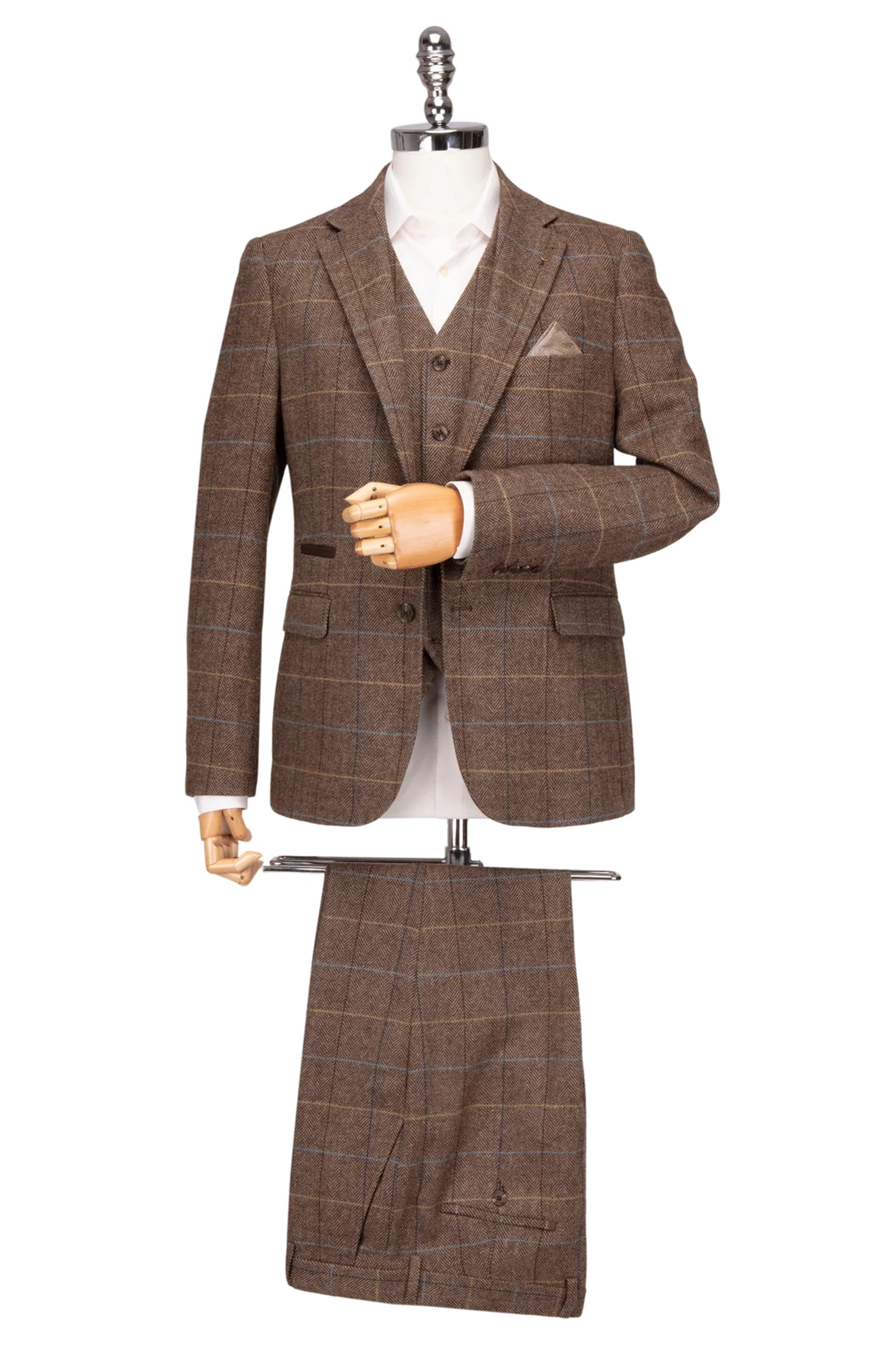 Brown Checked Herringbone 3 Piece Suit