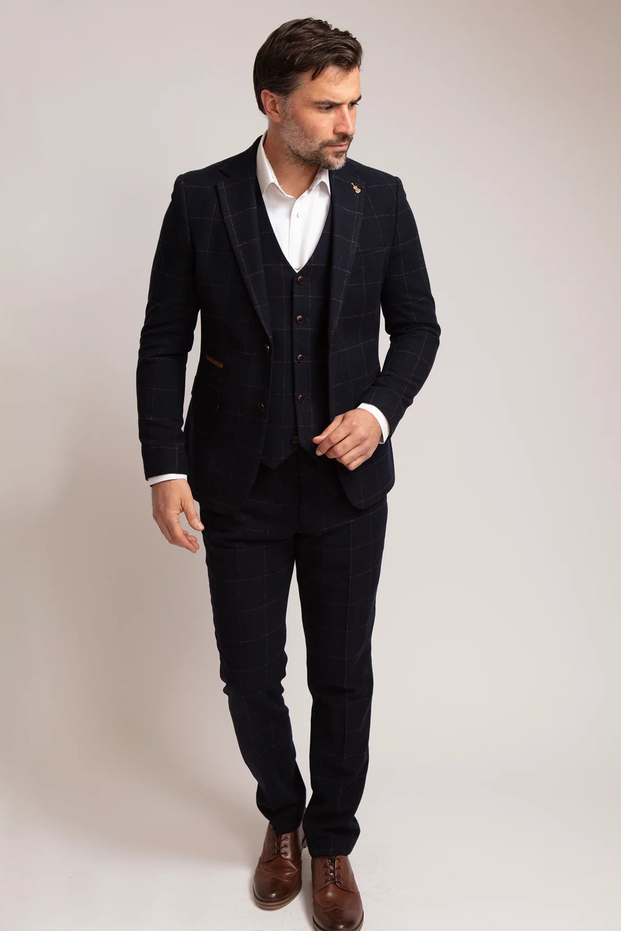 Windowpane Check Navy 3 Piece Suit
