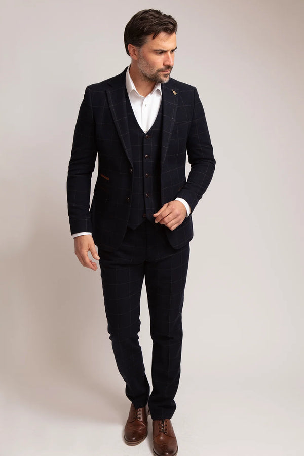 Windowpane Check Navy 3 Piece Suit