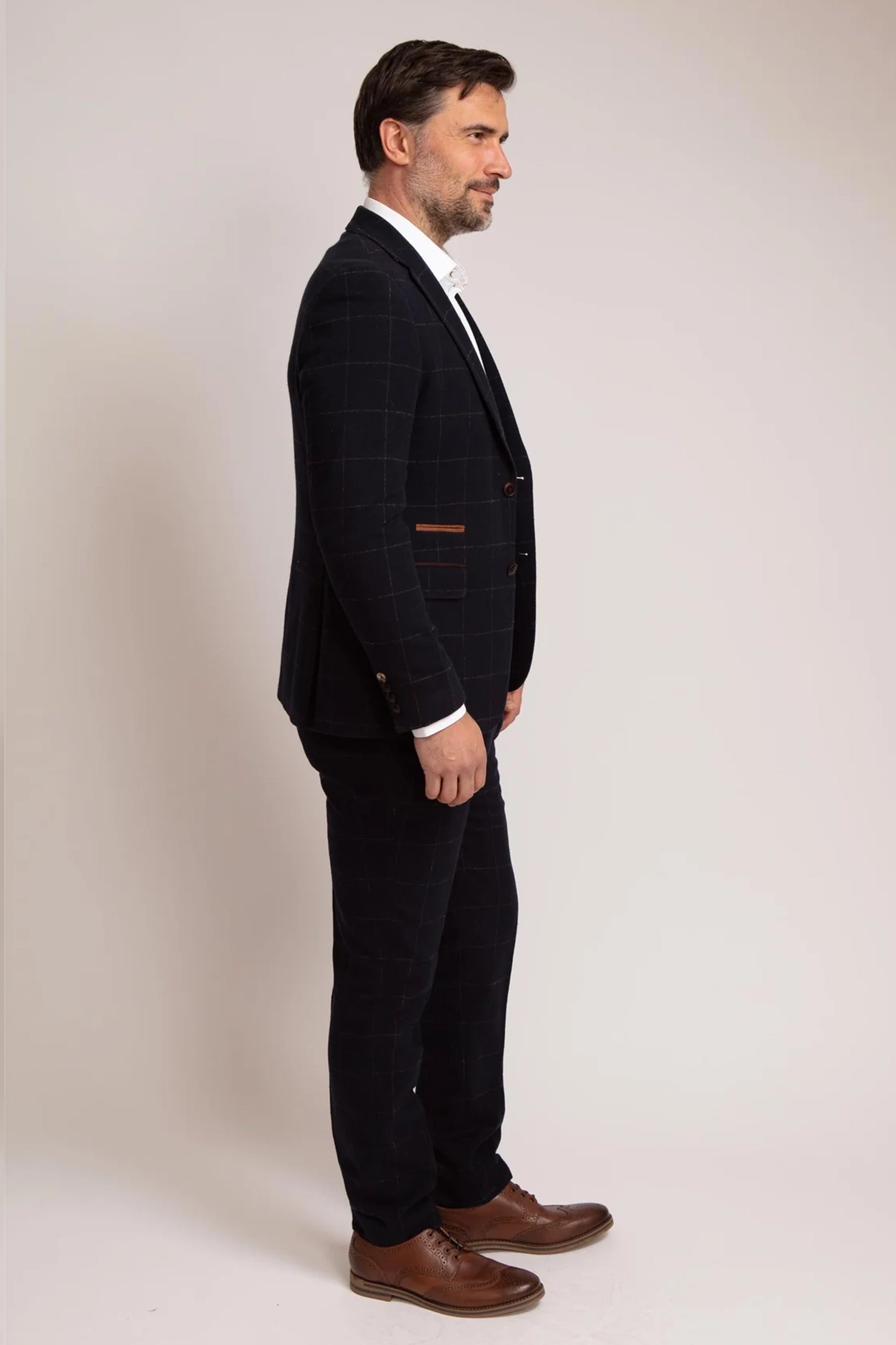 Windowpane Check Navy 3 Piece Suit