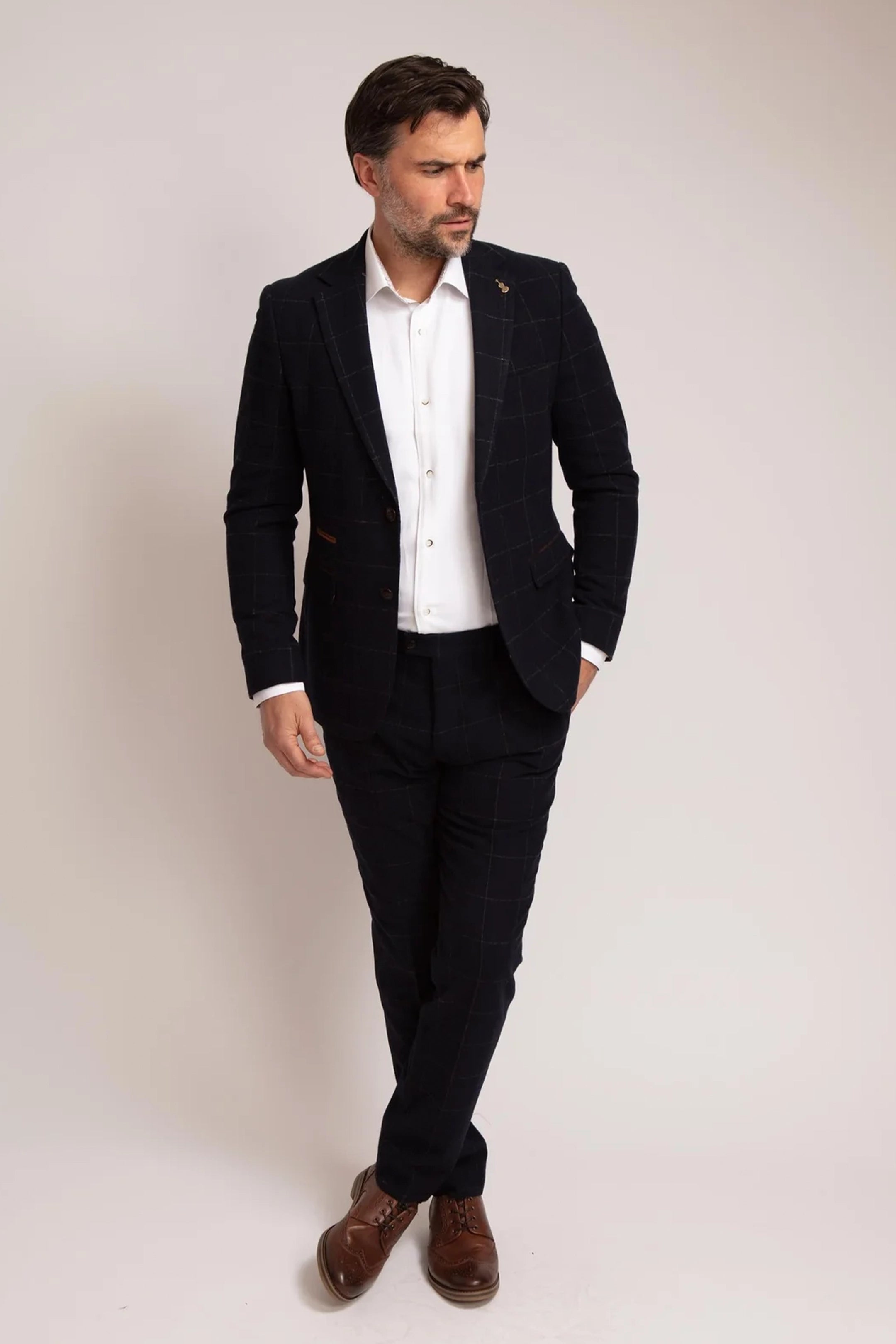 Windowpane Check Navy 3 Piece Suit