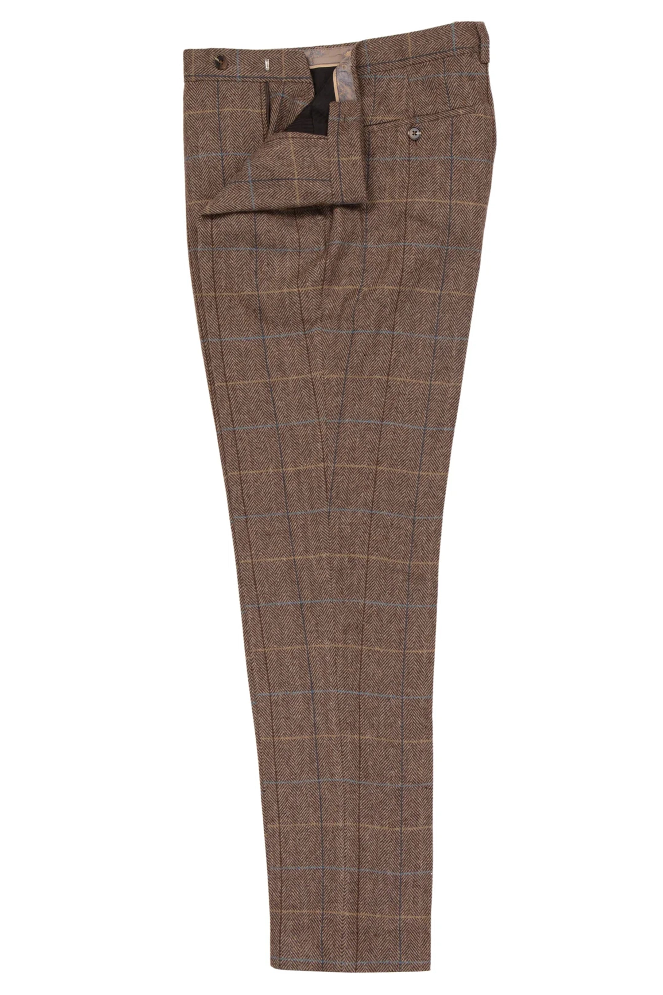 Brown Checked Herringbone 3 Piece Suit