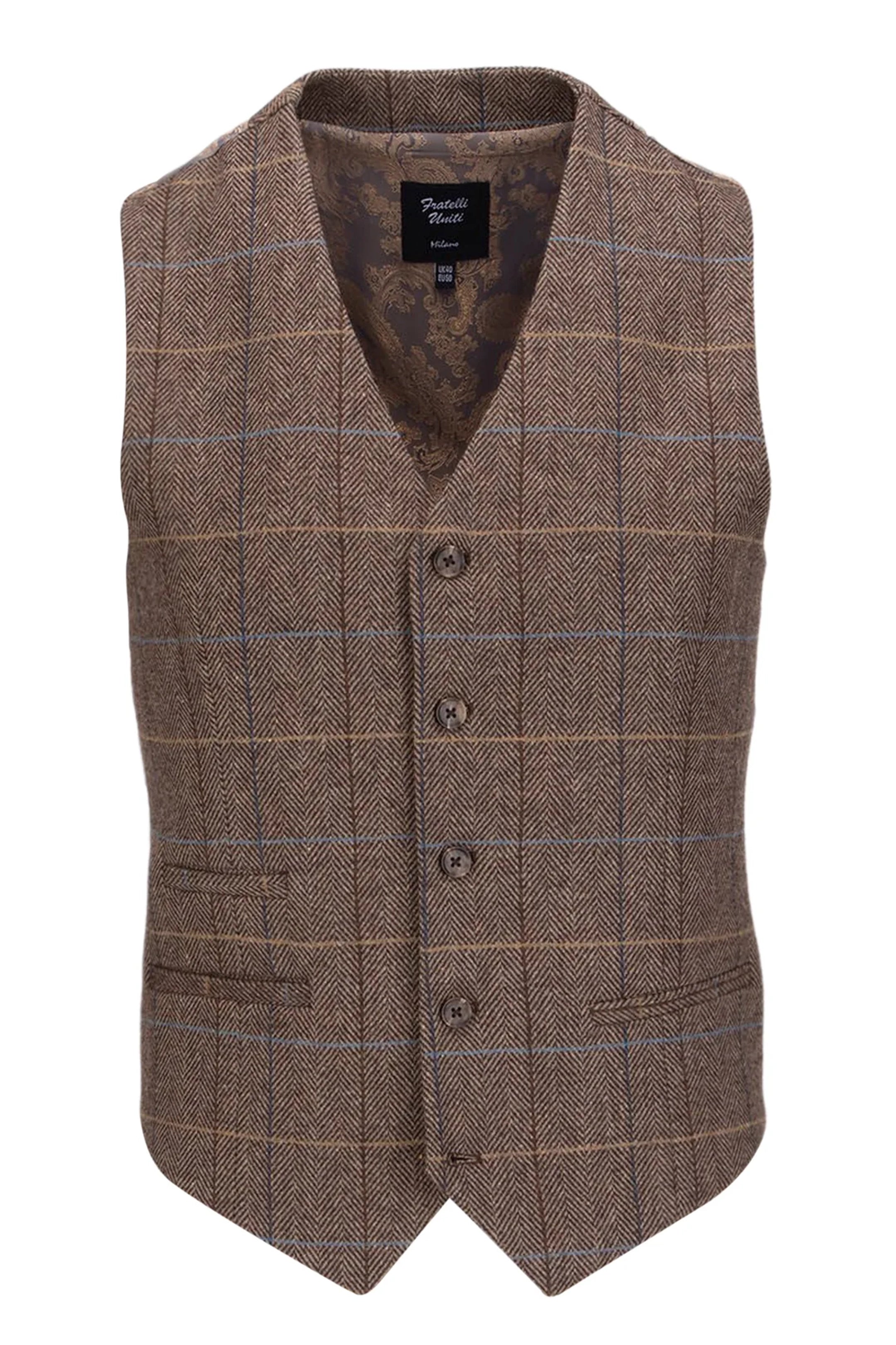 Brown Checked Herringbone 3 Piece Suit