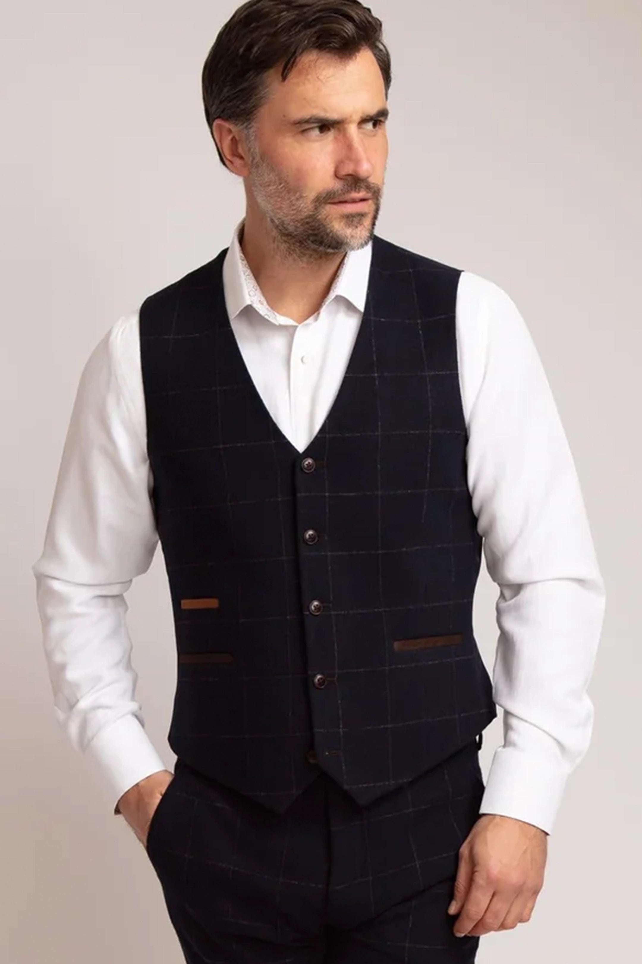 Windowpane Check Navy 3 Piece Suit