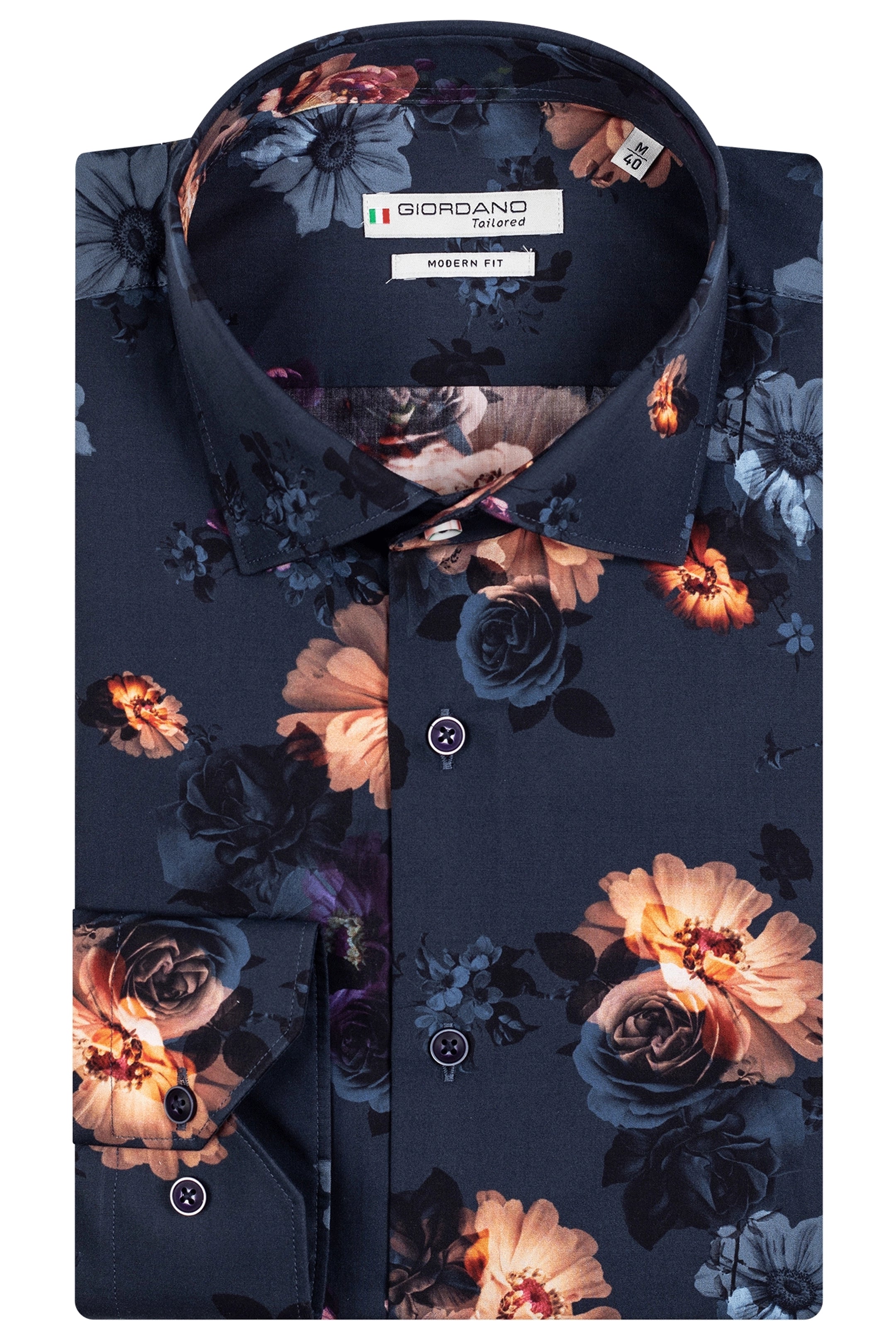 Giordano Big Flower Photo Print Navy Shirt