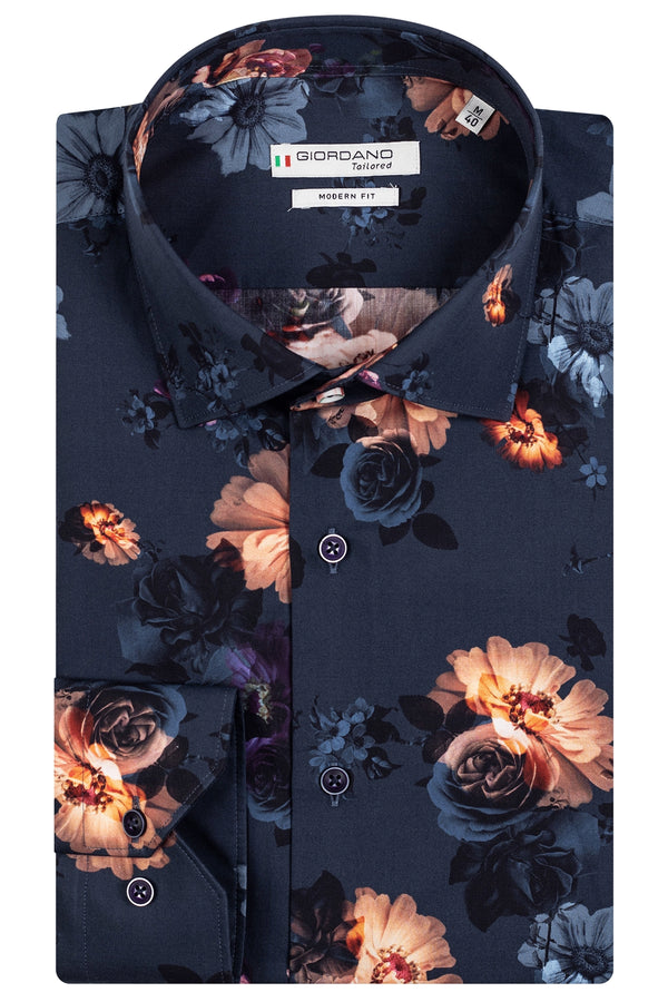 Giordano Big Flower Photo Print Navy Shirt