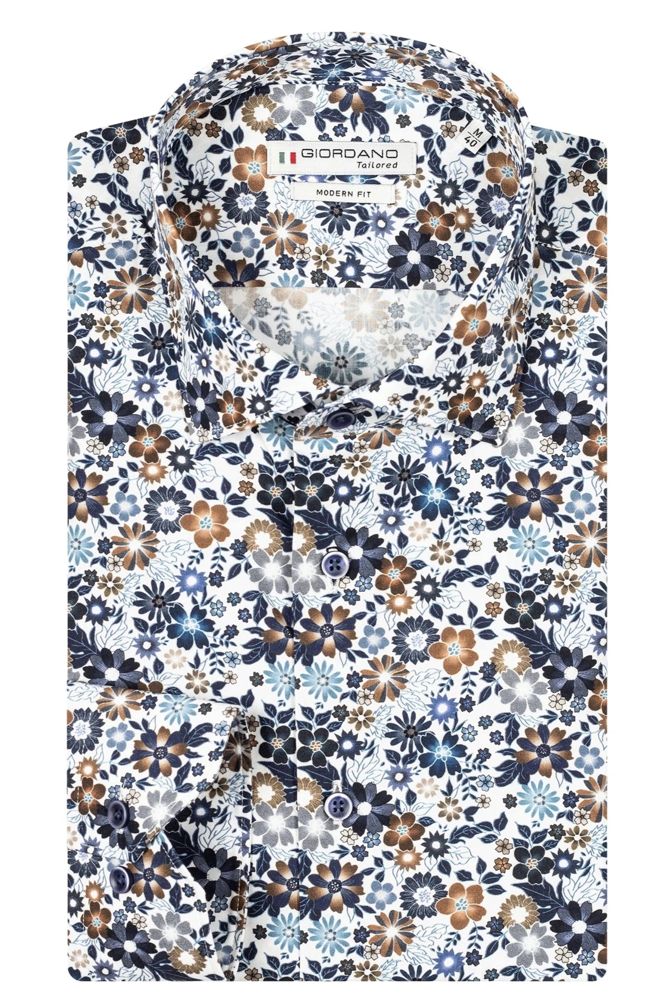 Giordano Navy/Brown Floral Print Shirt