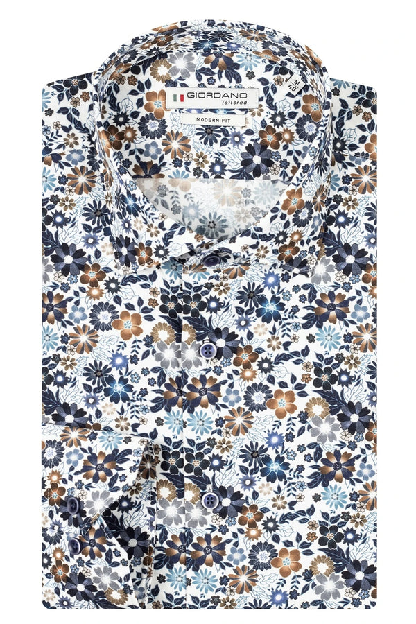 Giordano Navy/Brown Floral Print Shirt