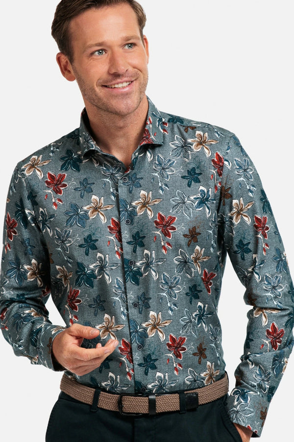 Giordano Light Grey with Floral Print Shirt