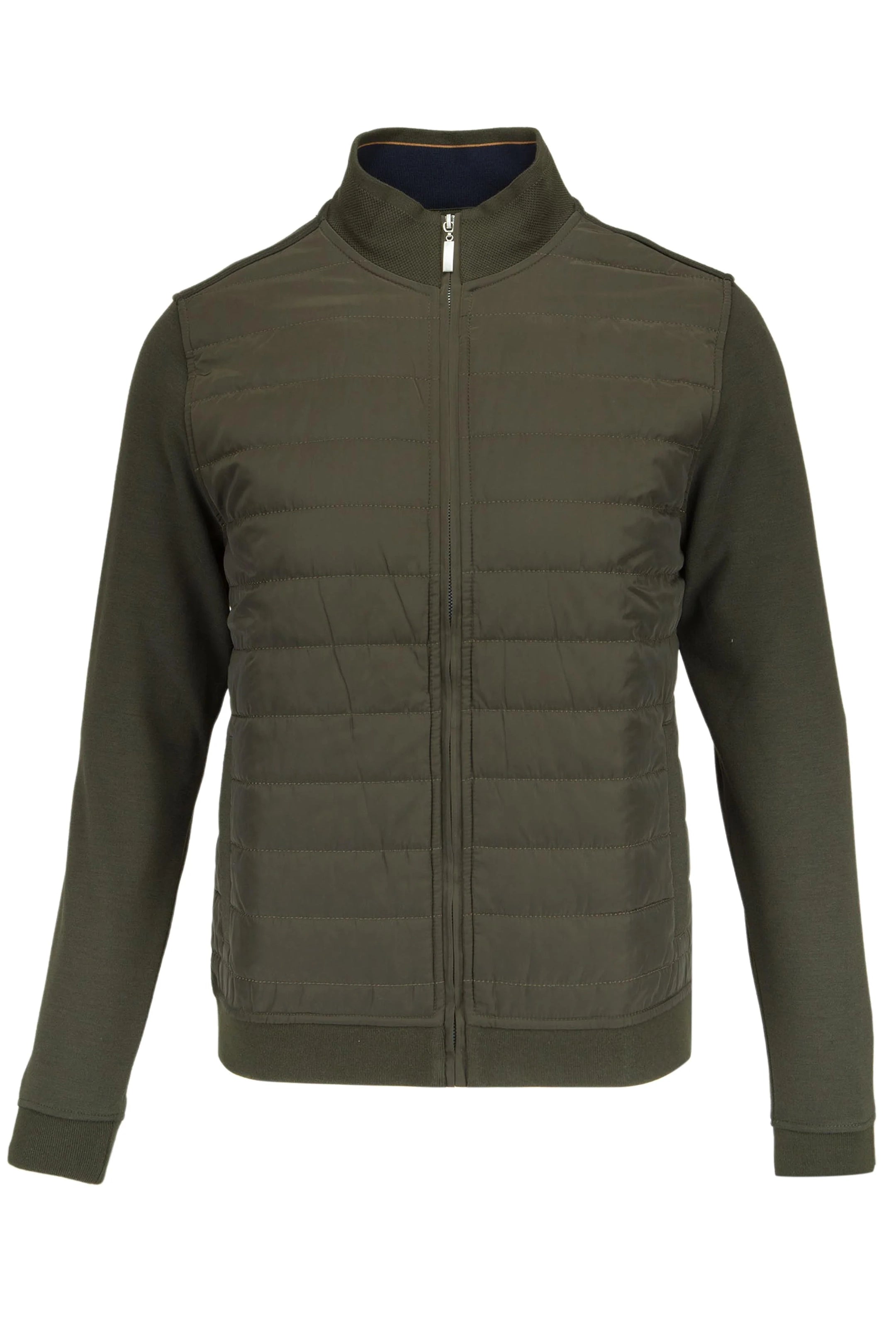 Guide London Zip Thru Quilted Front Khaki Jacket