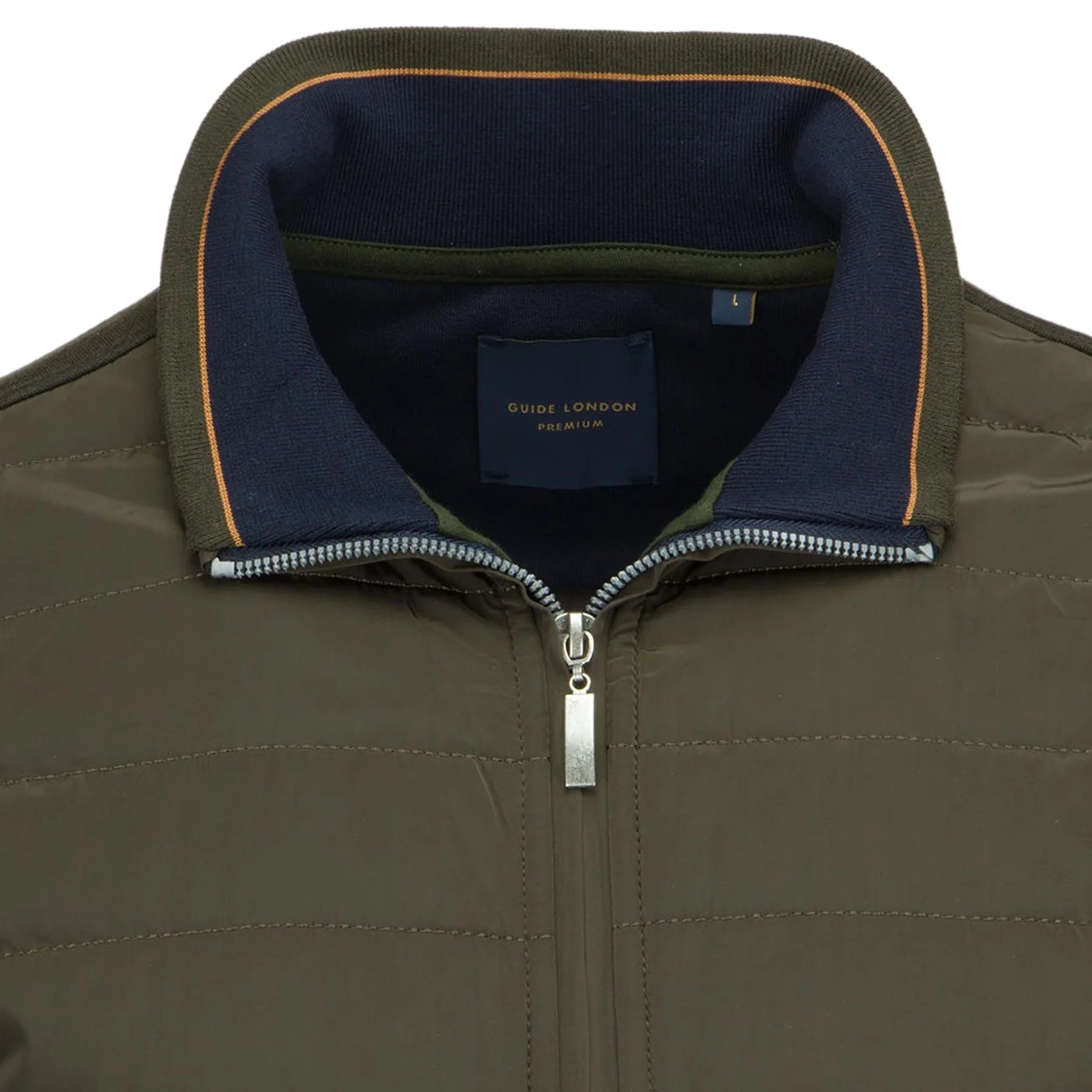 Guide London Zip Thru Quilted Front Khaki Jacket