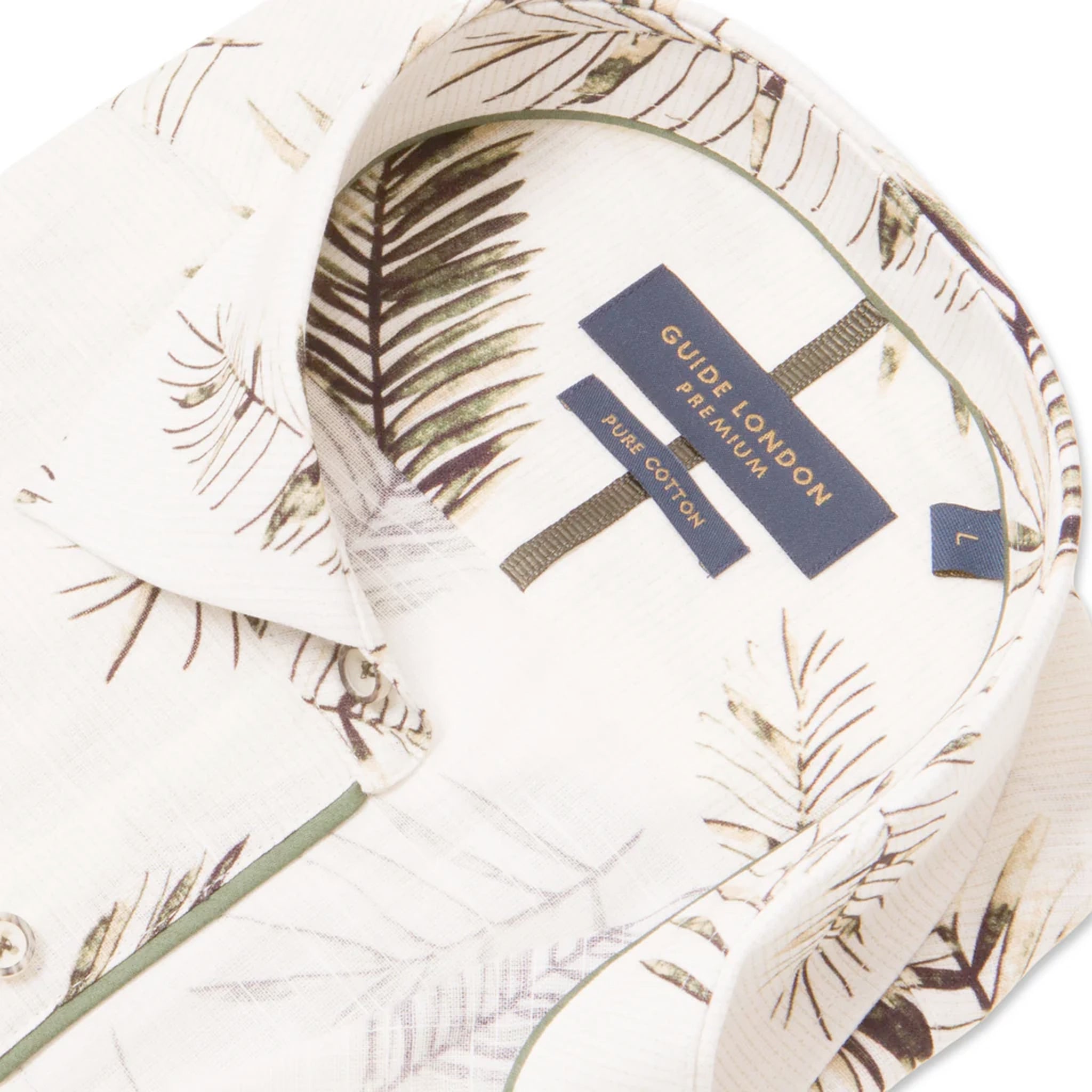 Guide London Khaki Leaf Print Short Sleeve Shirt