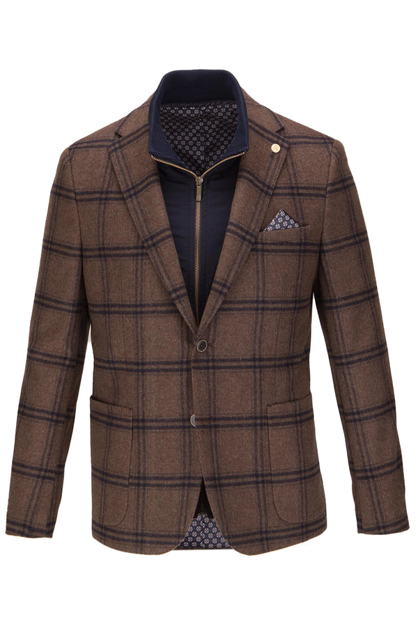 Guide London Brushed Tweed Checked Blazer with Gillet Style Insert