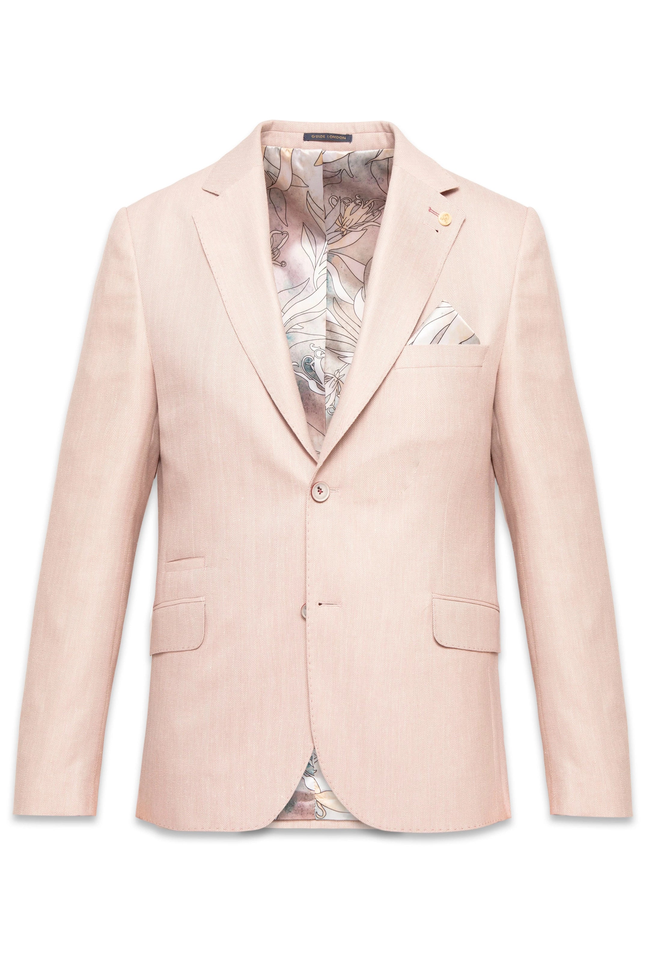Guide London Linen Blend Soft Pink Herringbone Blazer