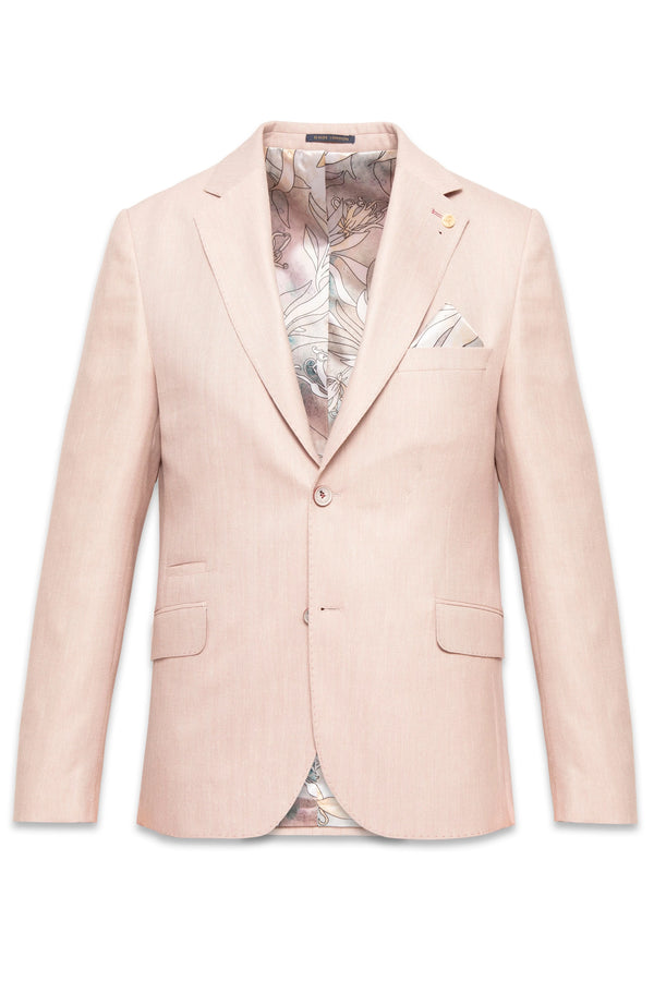 Guide London Linen Blend Soft Pink Herringbone Blazer
