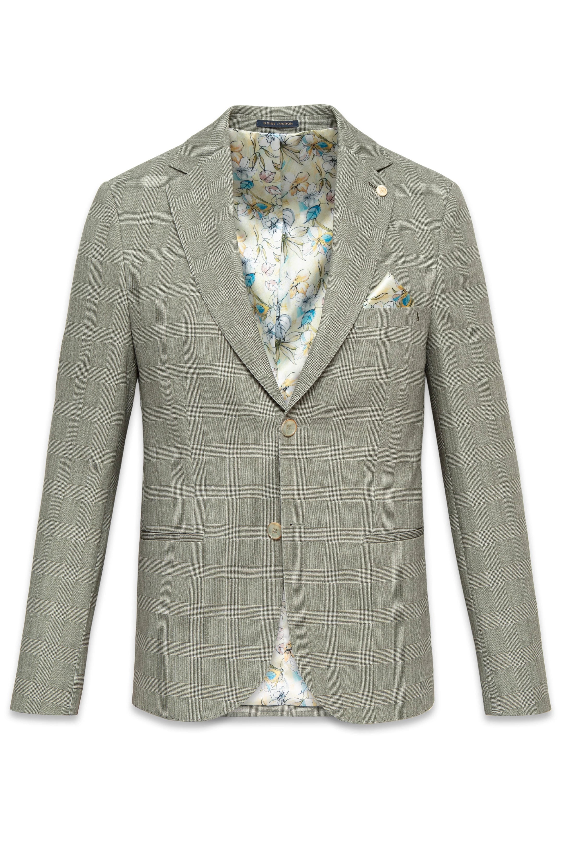 Guide London Green Prince of Wales Check Jersey Blazer