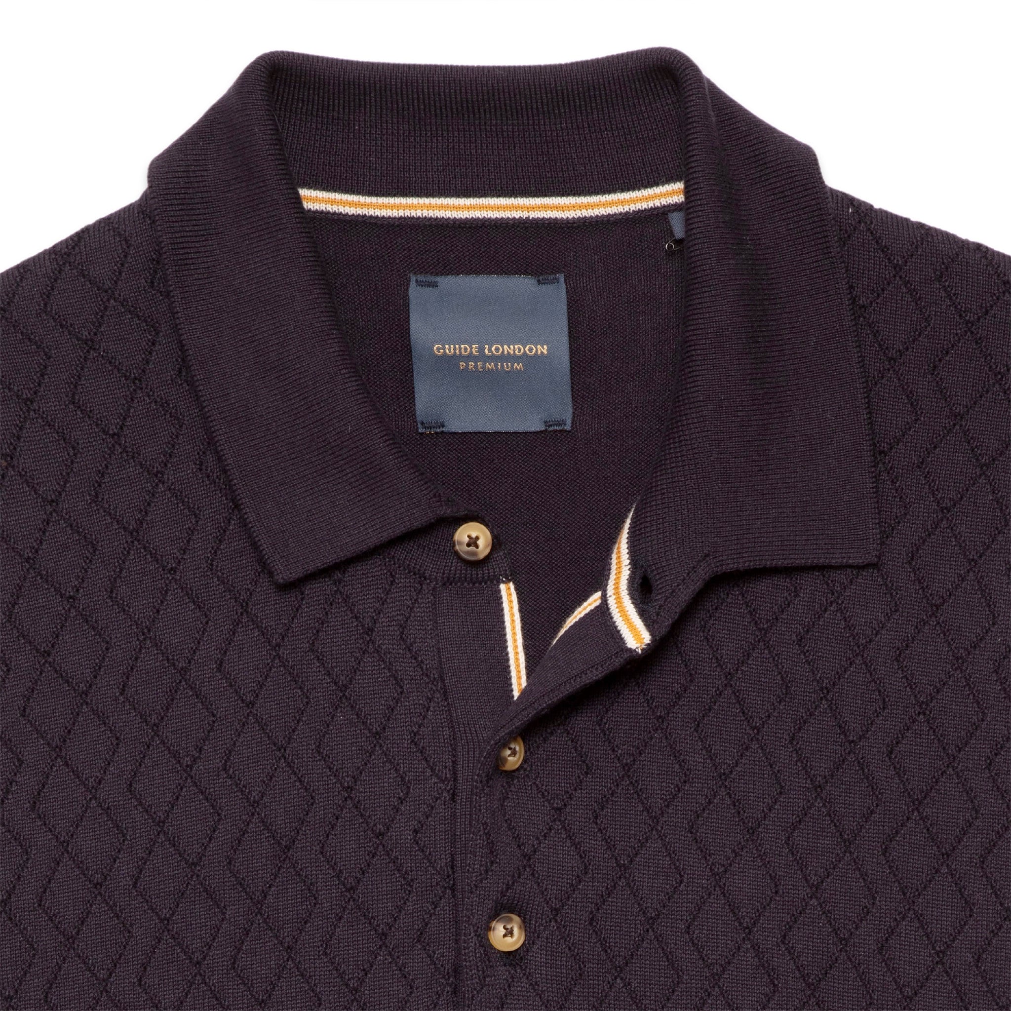 Guide London Short Sleeve Navy Geometric Knit