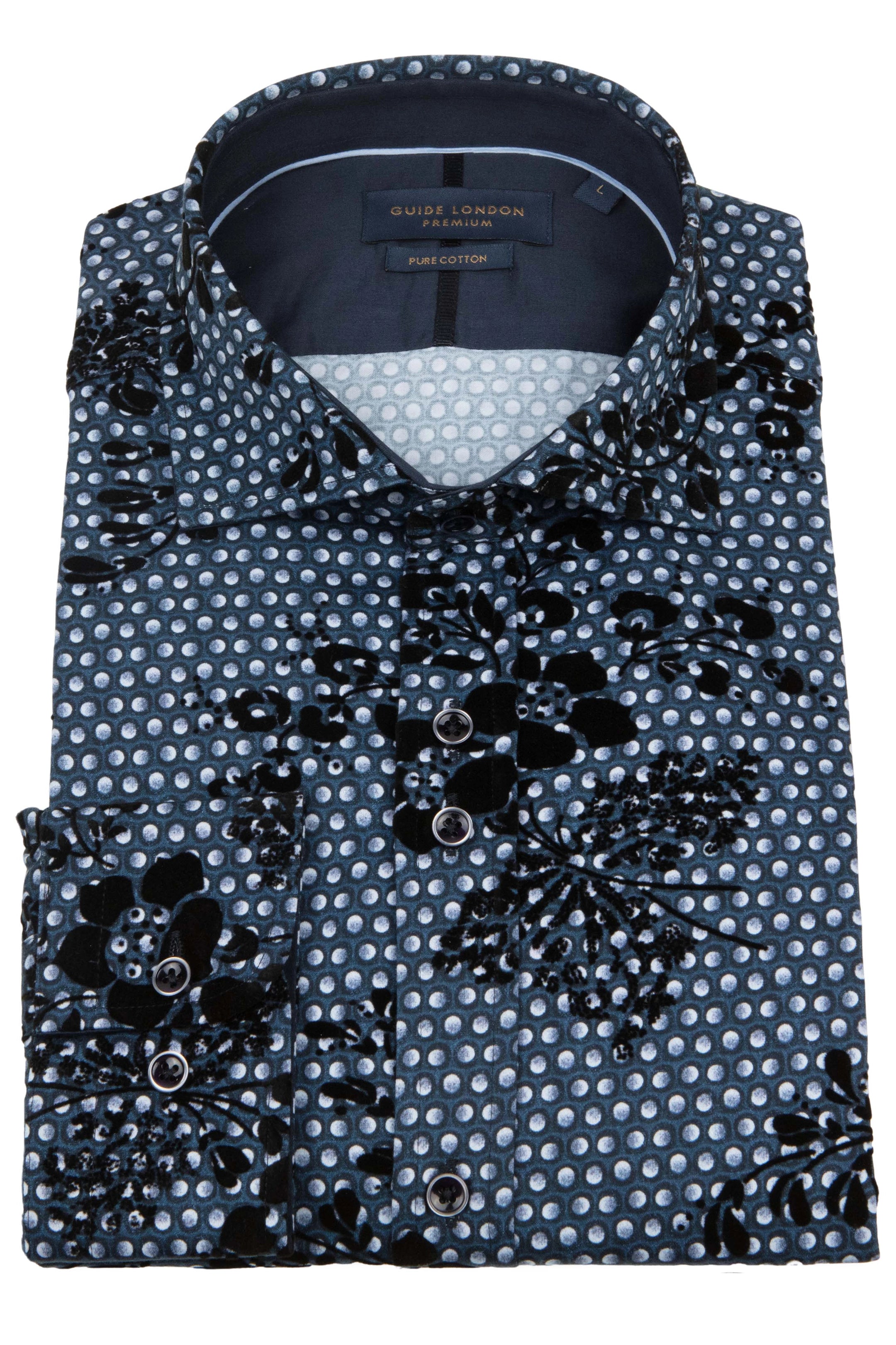 Guide London Spot Flock Overlay Navy Shirt