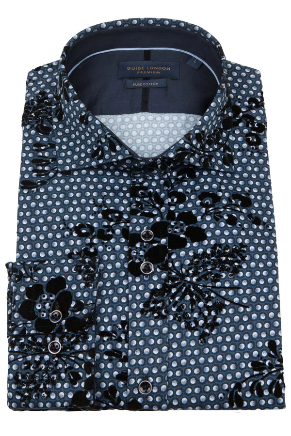 Guide London Spot Flock Overlay Navy Shirt