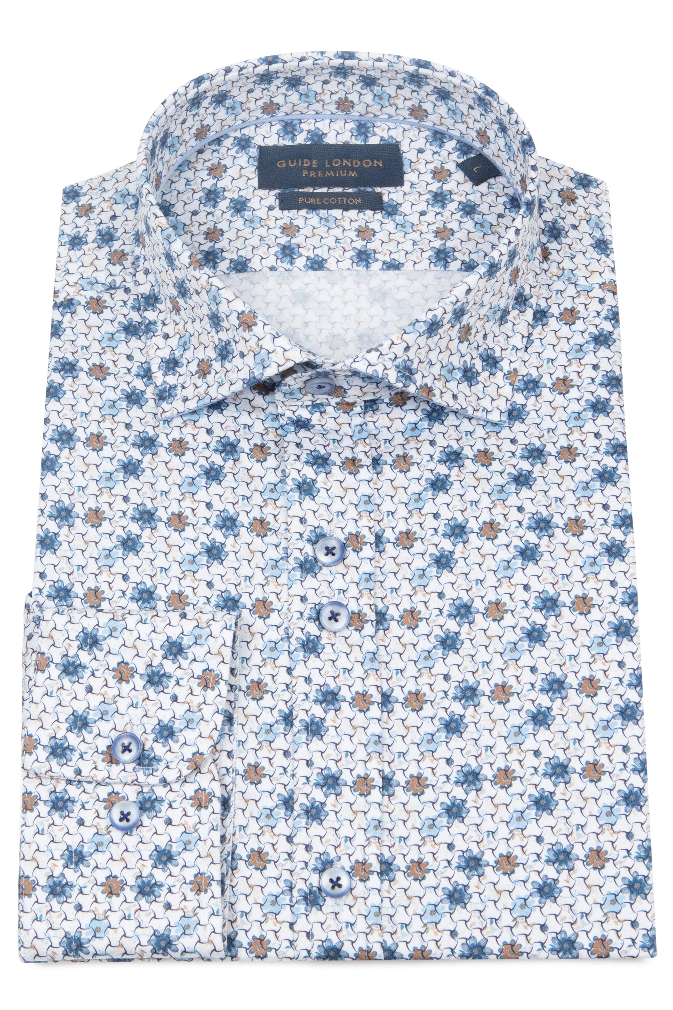 Guide London Blue and Tan Hexagon Shirt