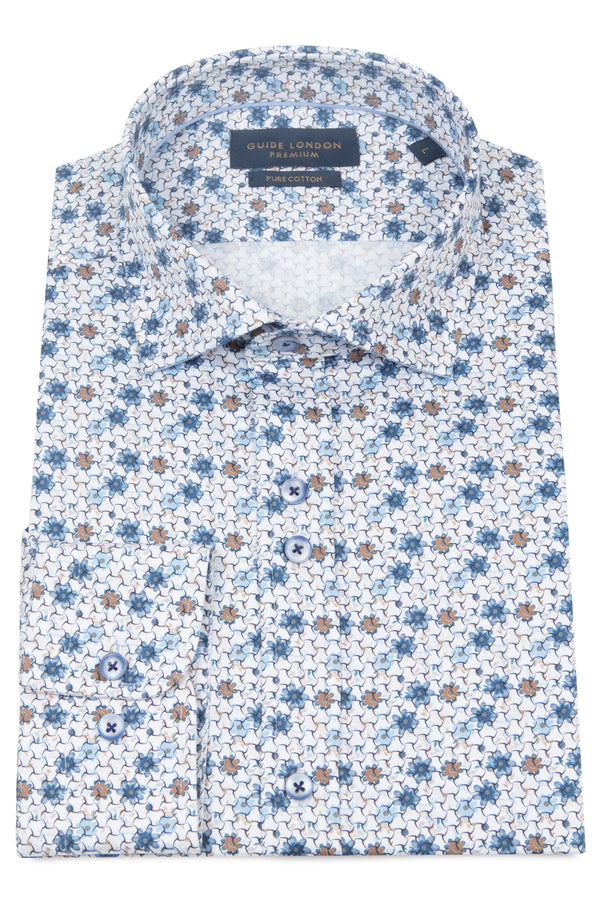 Guide London Blue and Tan Hexagon Shirt