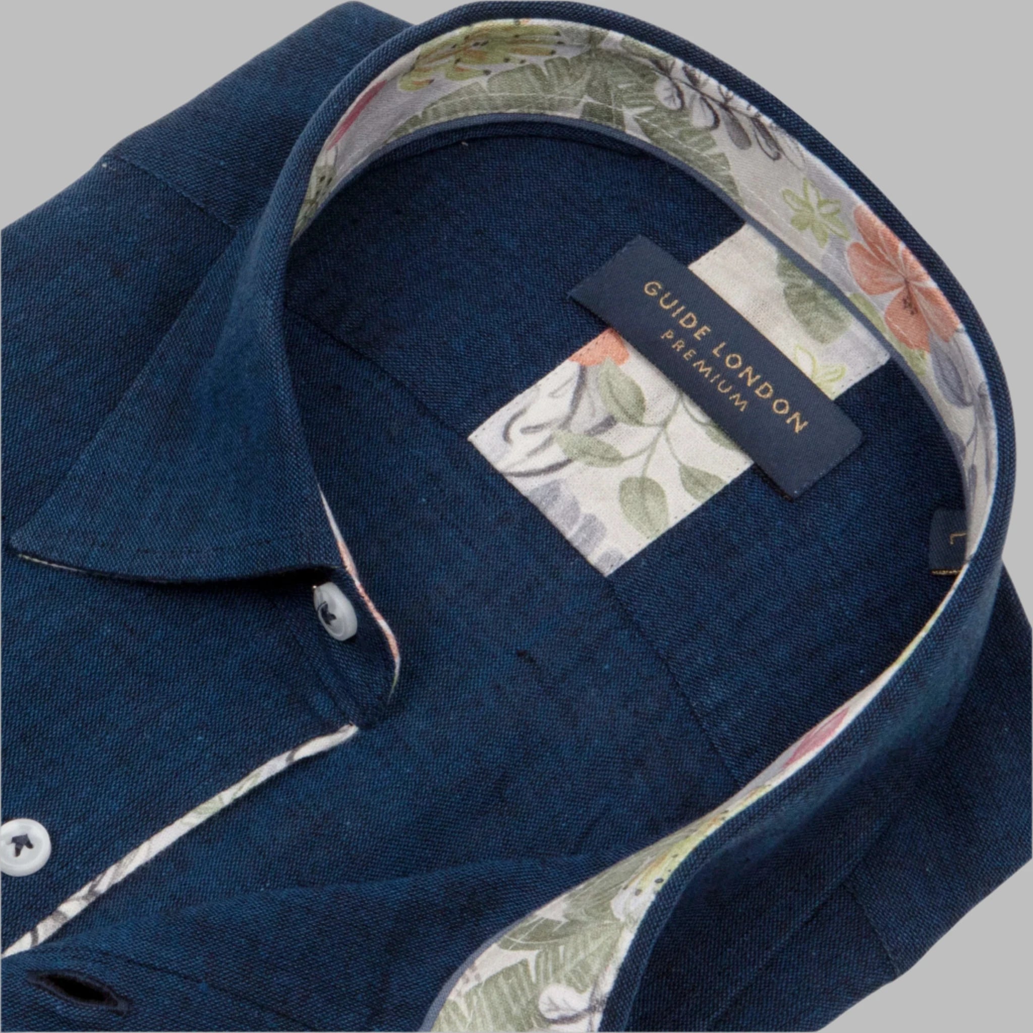 Guide London Navy Summer Breeze Linen Blend Long Sleeve Shirt