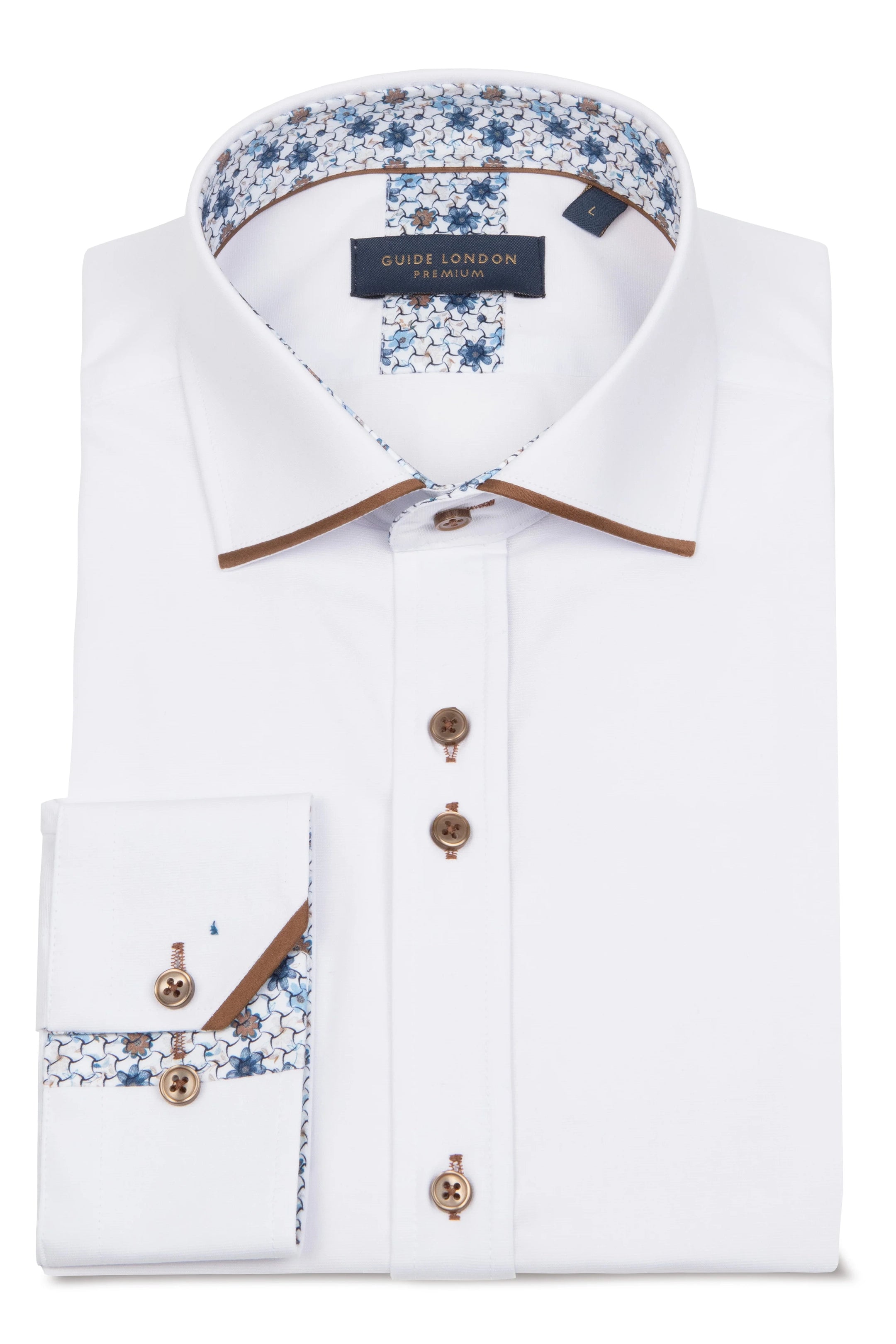 Guide London White/Tan Cotton Blend Shirt