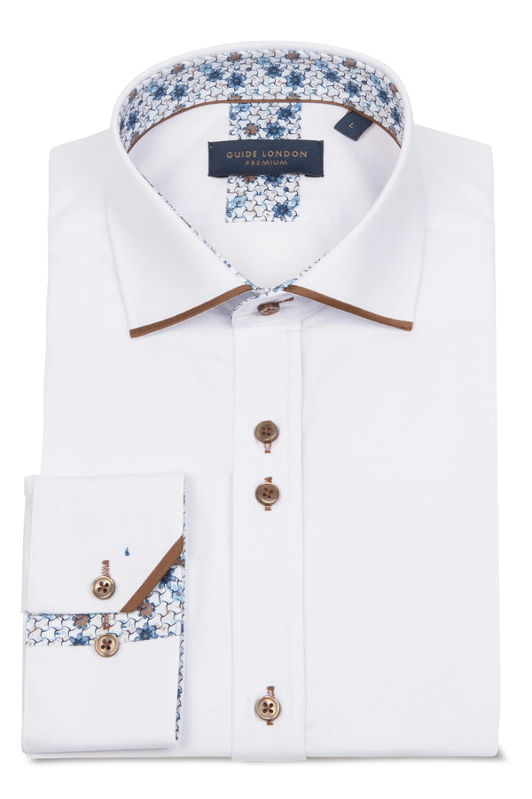 Guide London White/Tan Cotton Blend Shirt