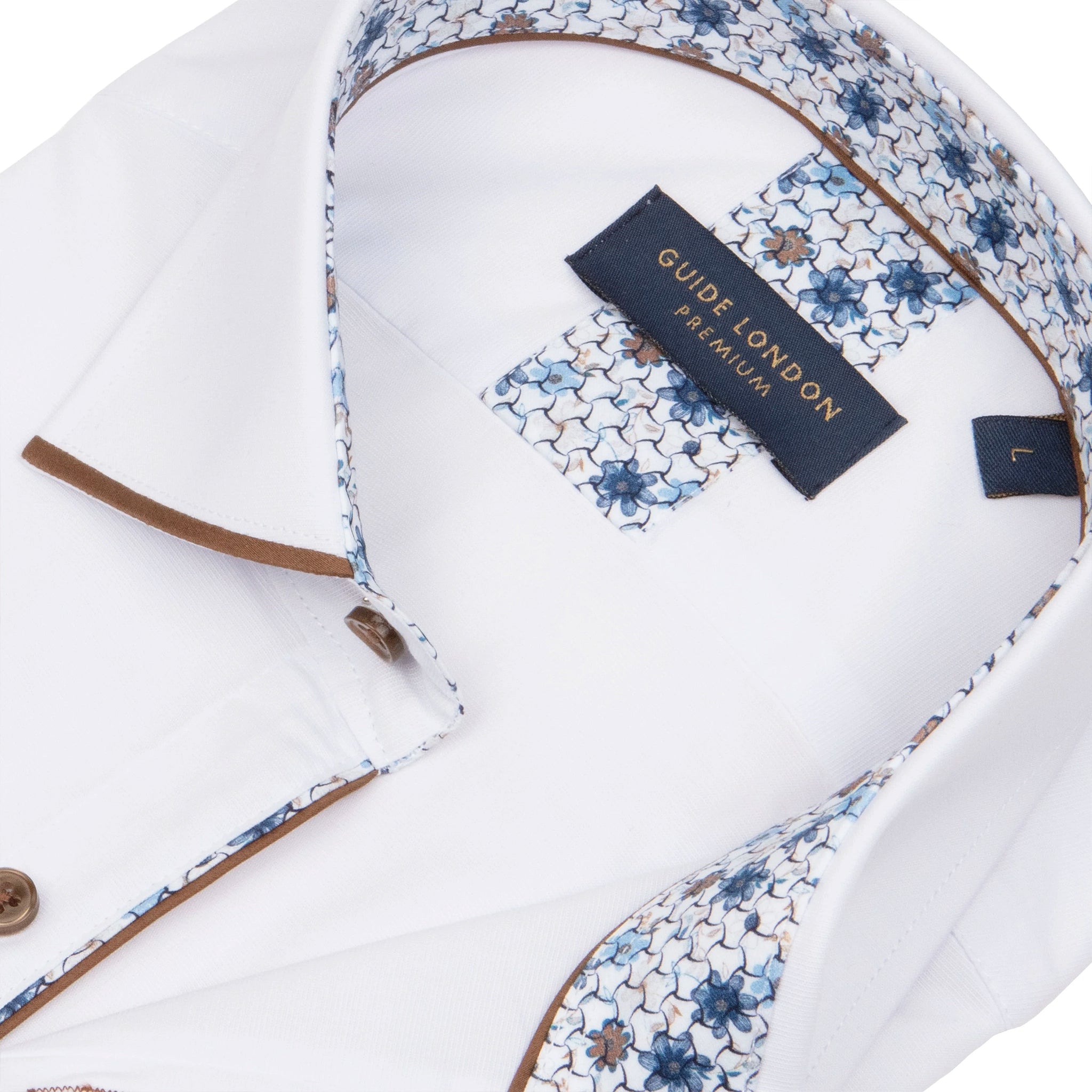 Guide London White/Tan Cotton Blend Shirt