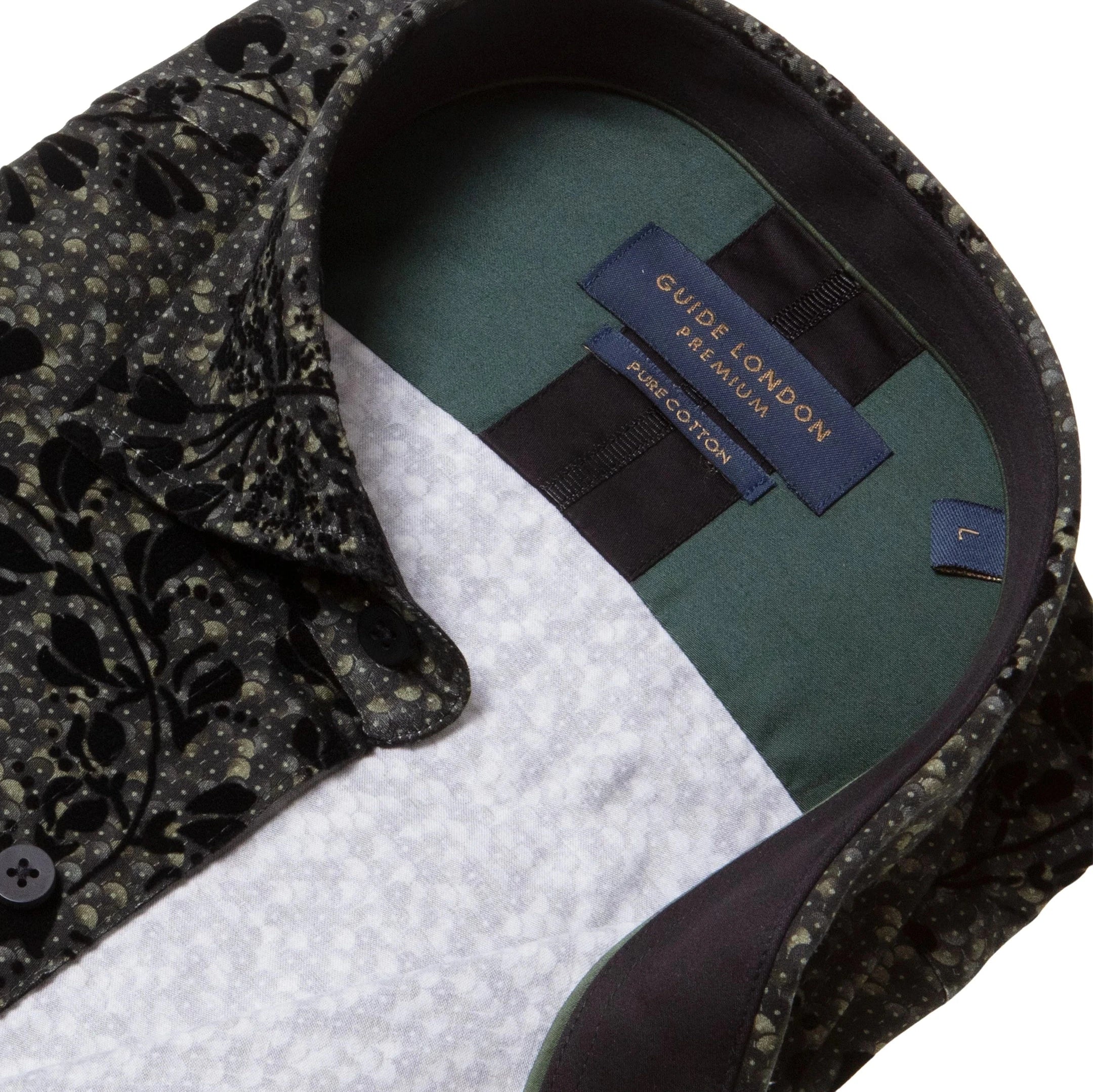 Guide London Green Floral Flock Long Sleeve Shirt