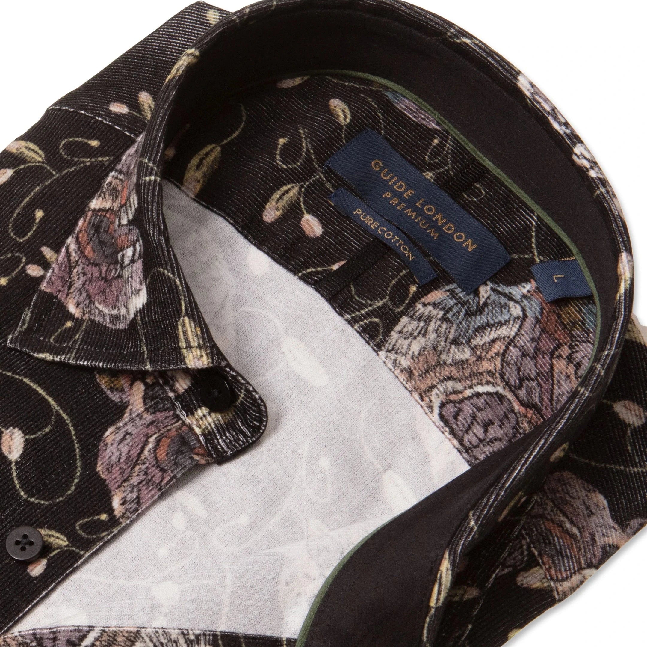 Guide London Black Corduroy Shirt with Multi-Coloured Skulls