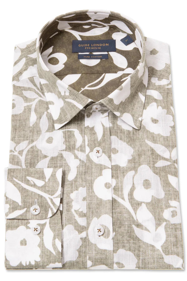 Guide London Reverse Print Cotton Slub Shirt