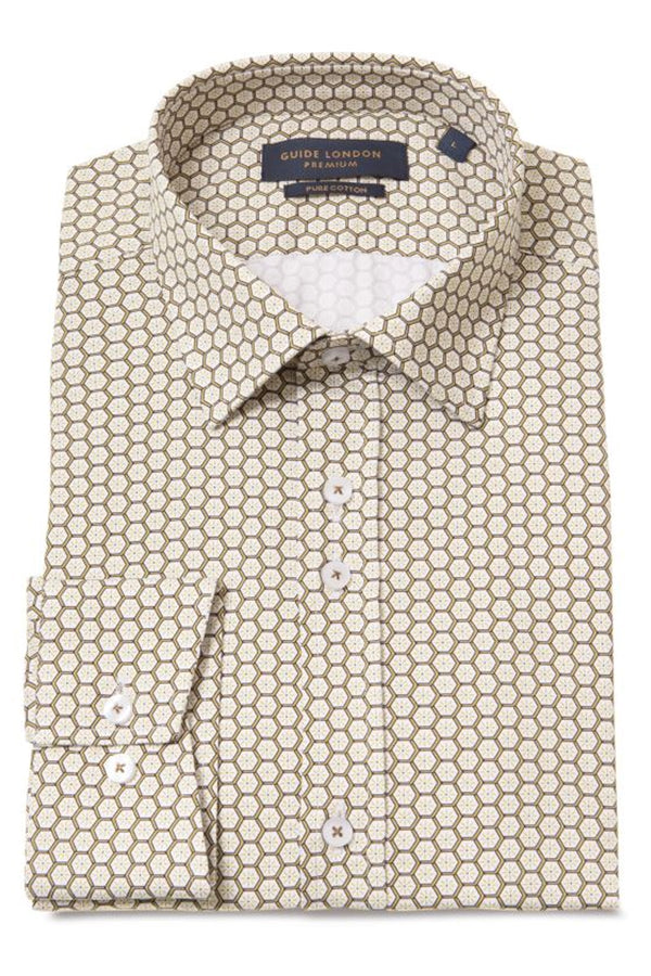 Guide London Sage & White Geometric Print Shirt