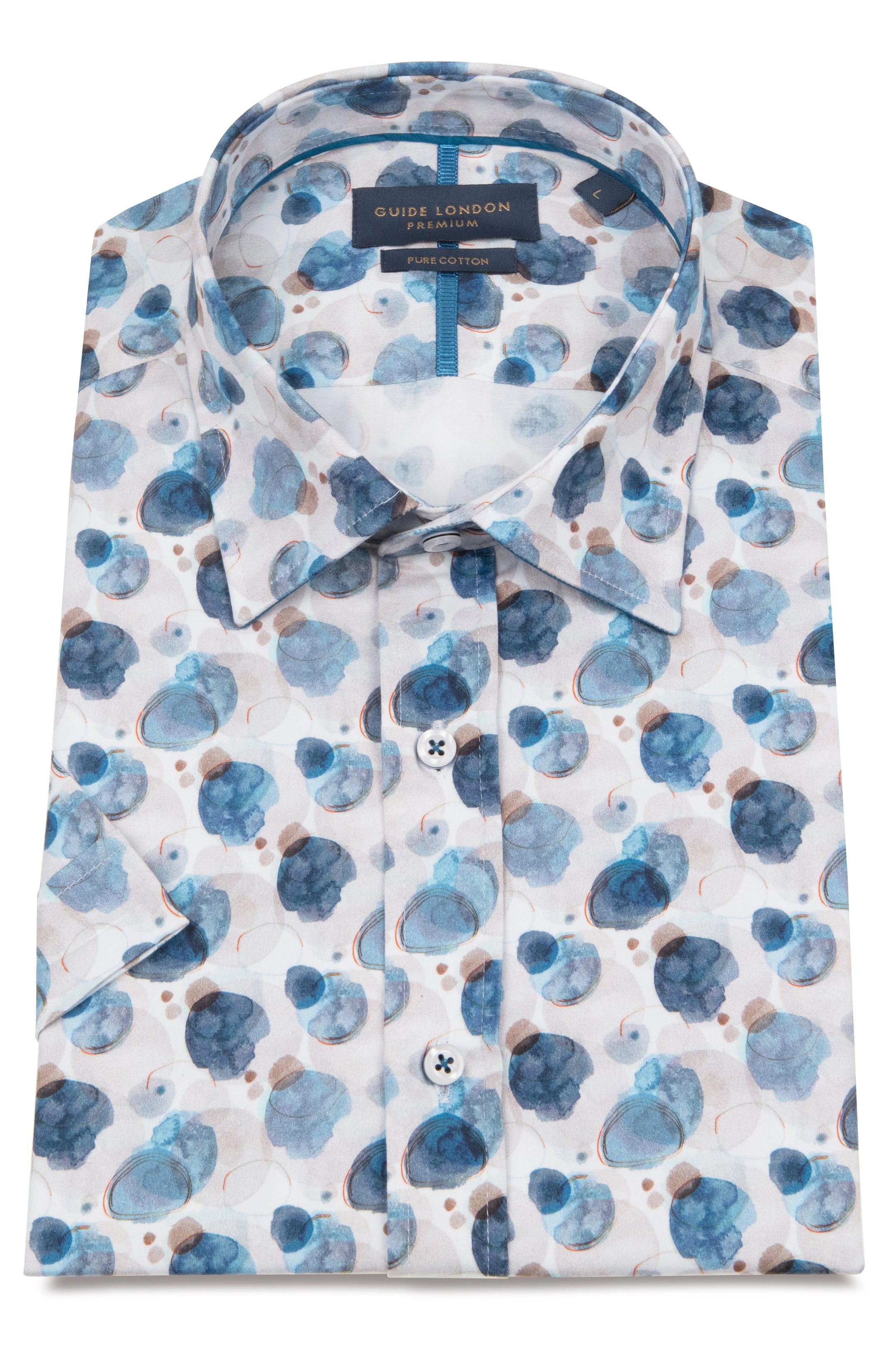 Guide London Blue Pebble Watercolour Short Sleeve Shirt