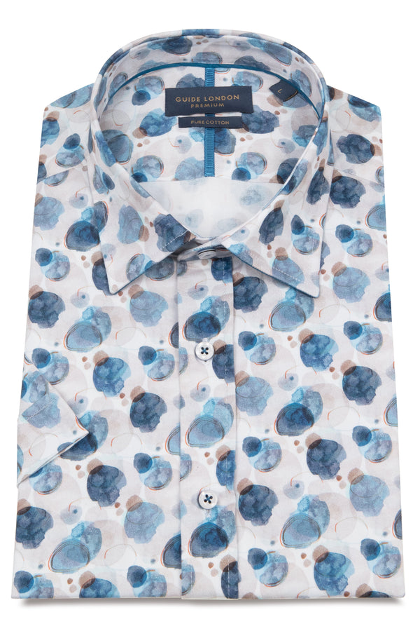 Guide London Blue Pebble Watercolour Short Sleeve Shirt