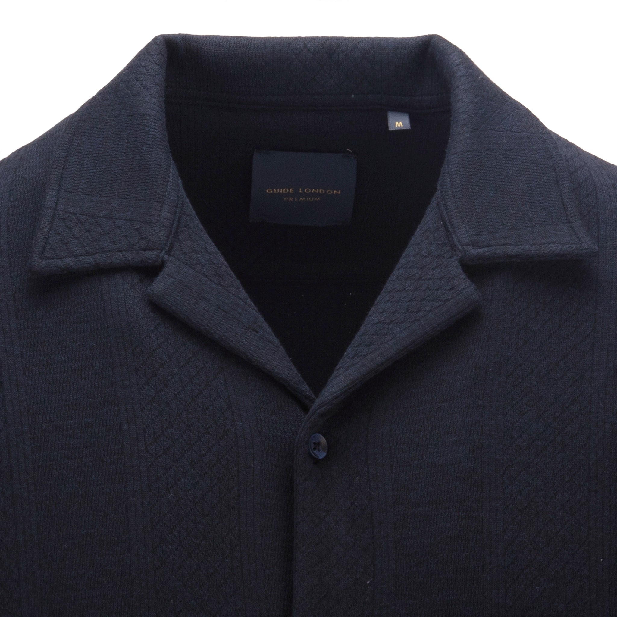 Guide London Textured Button Through Knitted Navy Shirt
