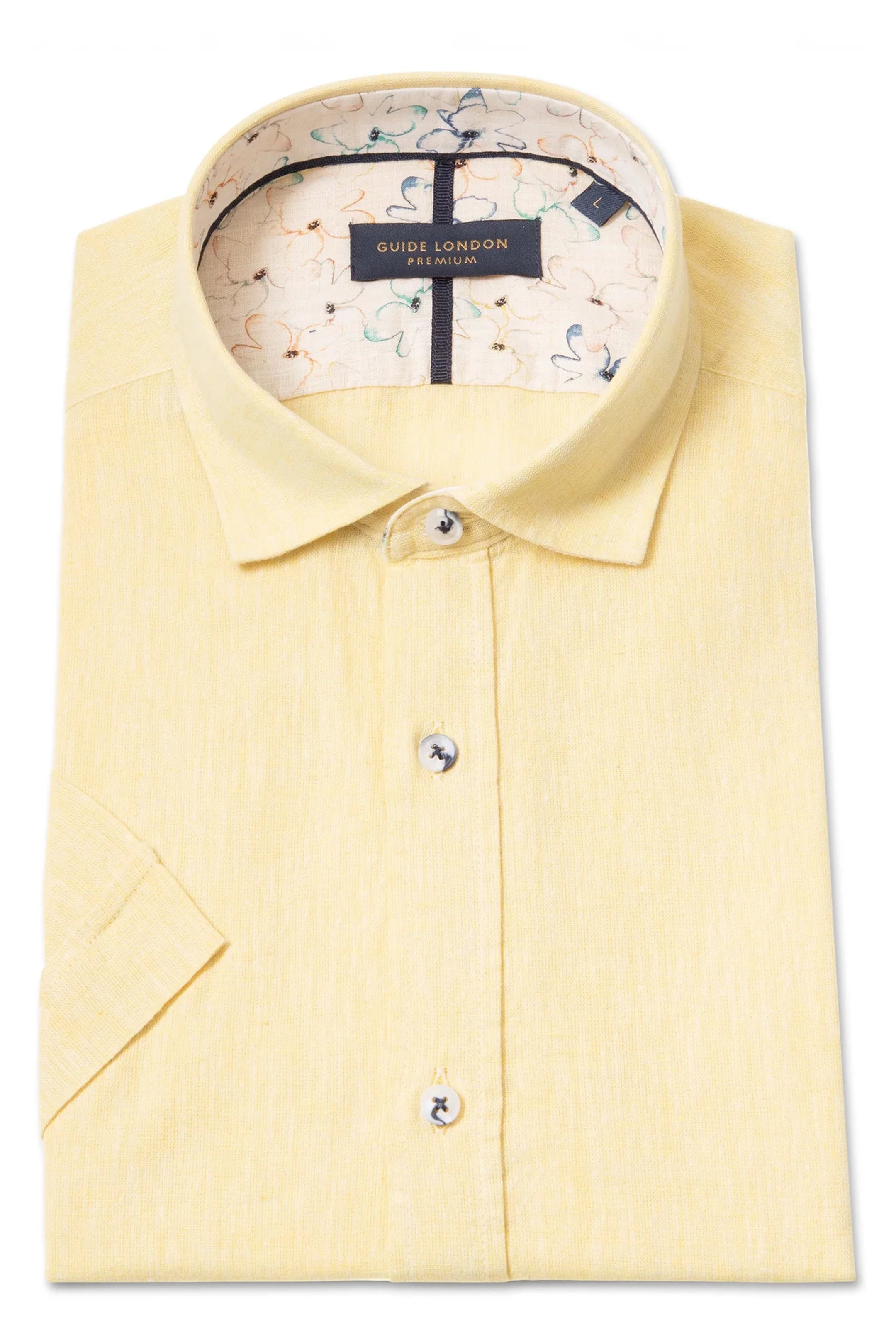 Guide London Linen Blend Lemon Short Sleeve Shirt