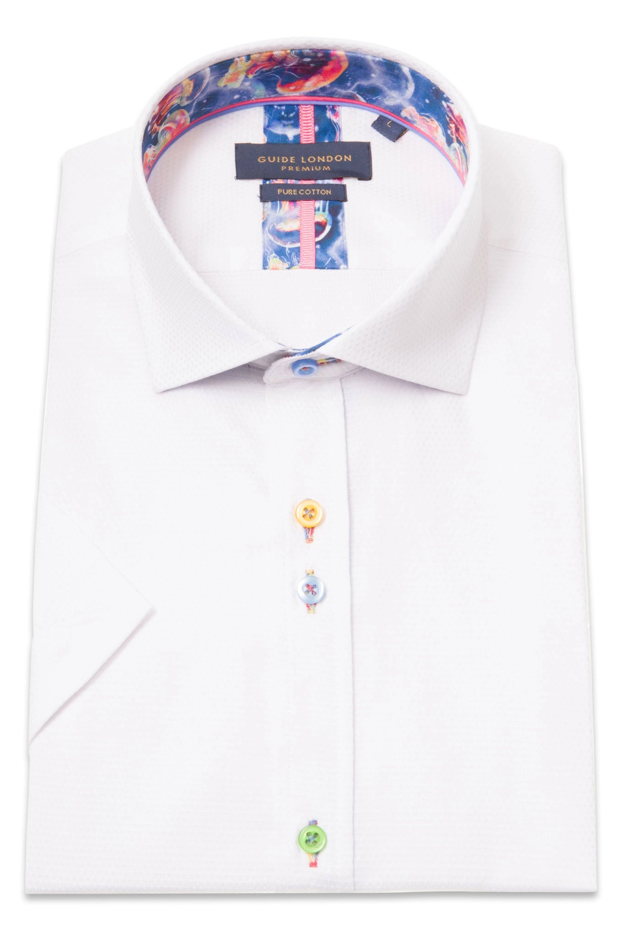 Guide London Textured White Short Sleeve Shirt